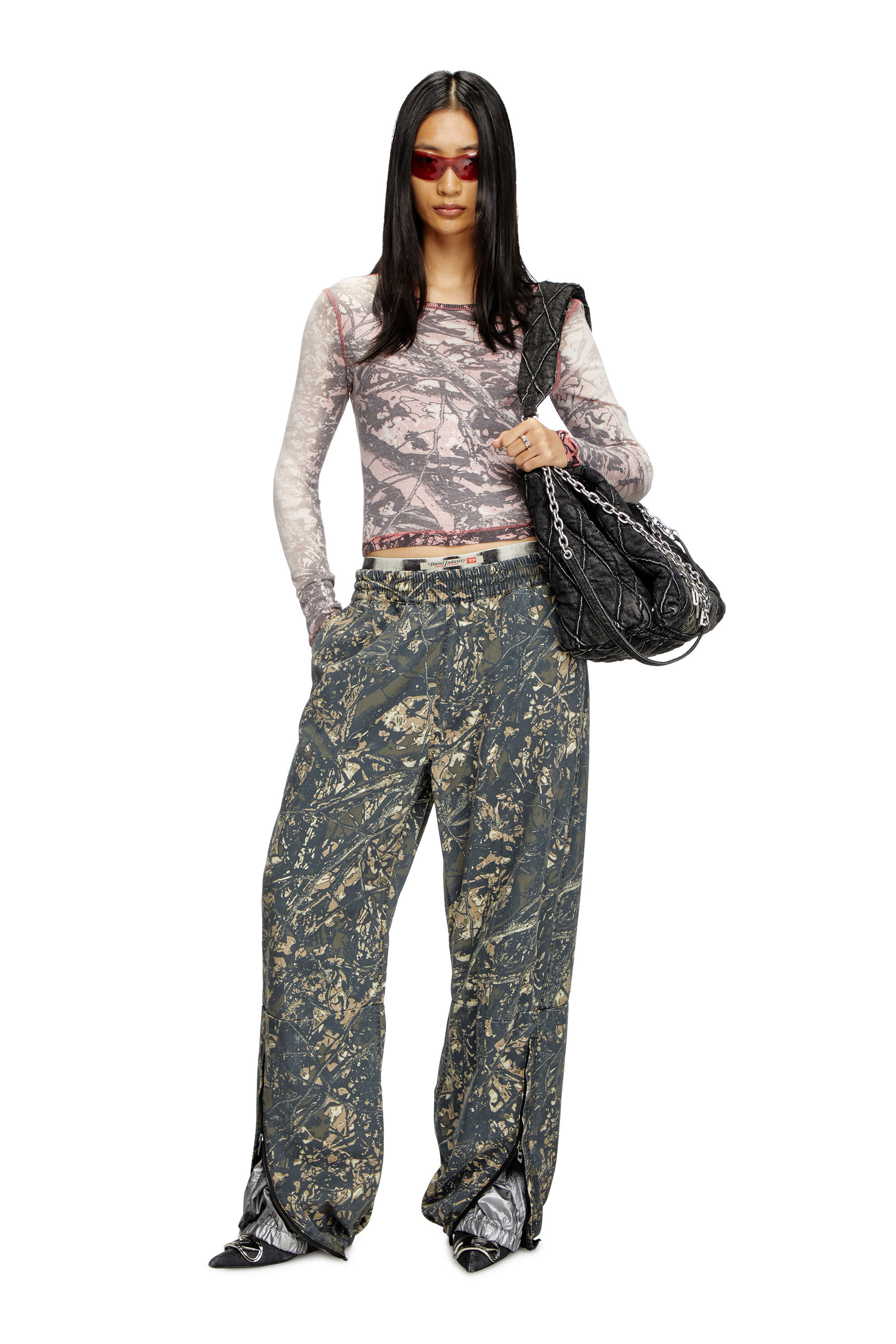 Diesel - T-BANESS-Q1, Female's Long sleeved top with glitch camo print in Pink/Grey - 1