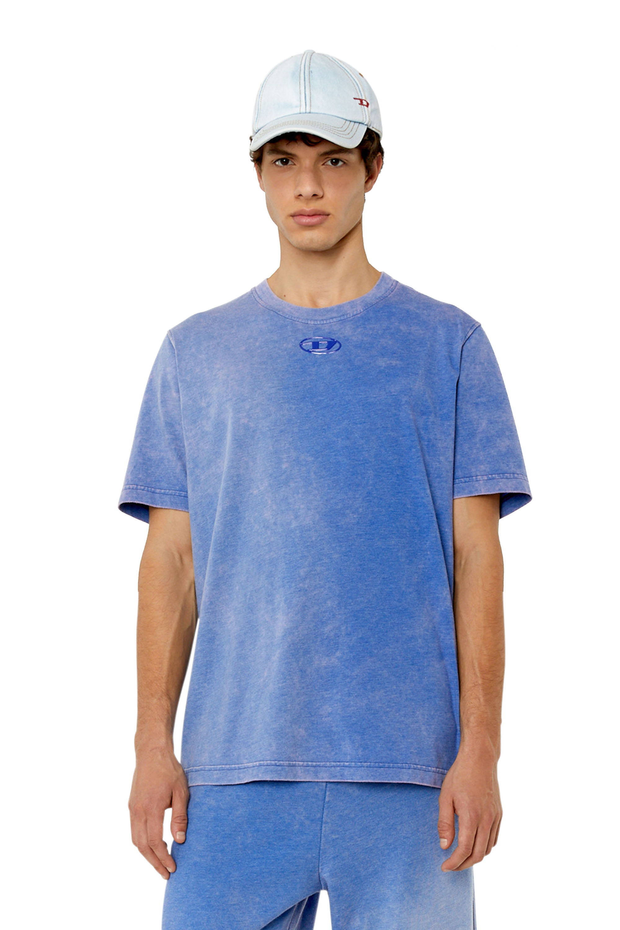 Diesel - T-JUST-G1, Male's T-shirt with whitened treatment in Blue - 3