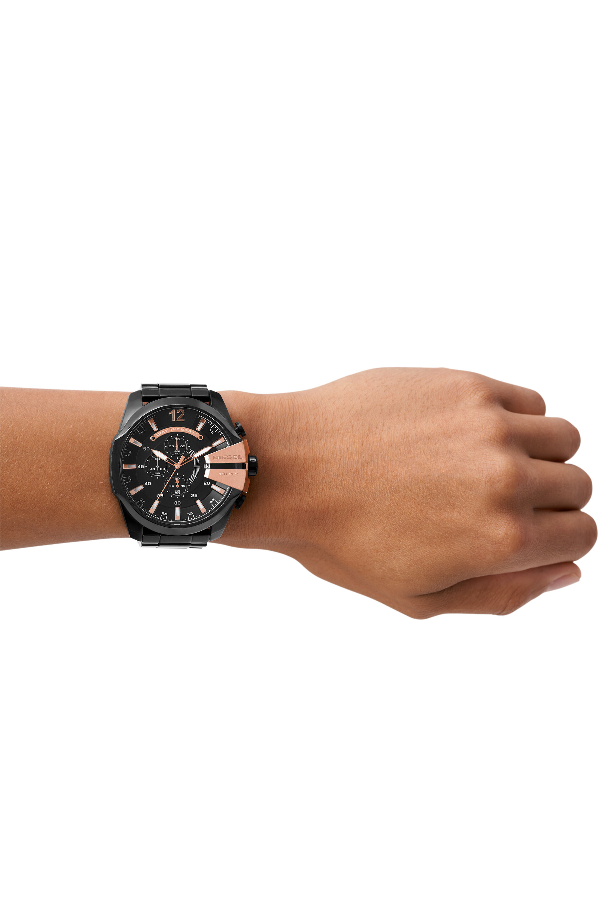 Diesel - DZ4309, Mega Chief montre en acier noir avec accents en or rose Homme in Noir - 4