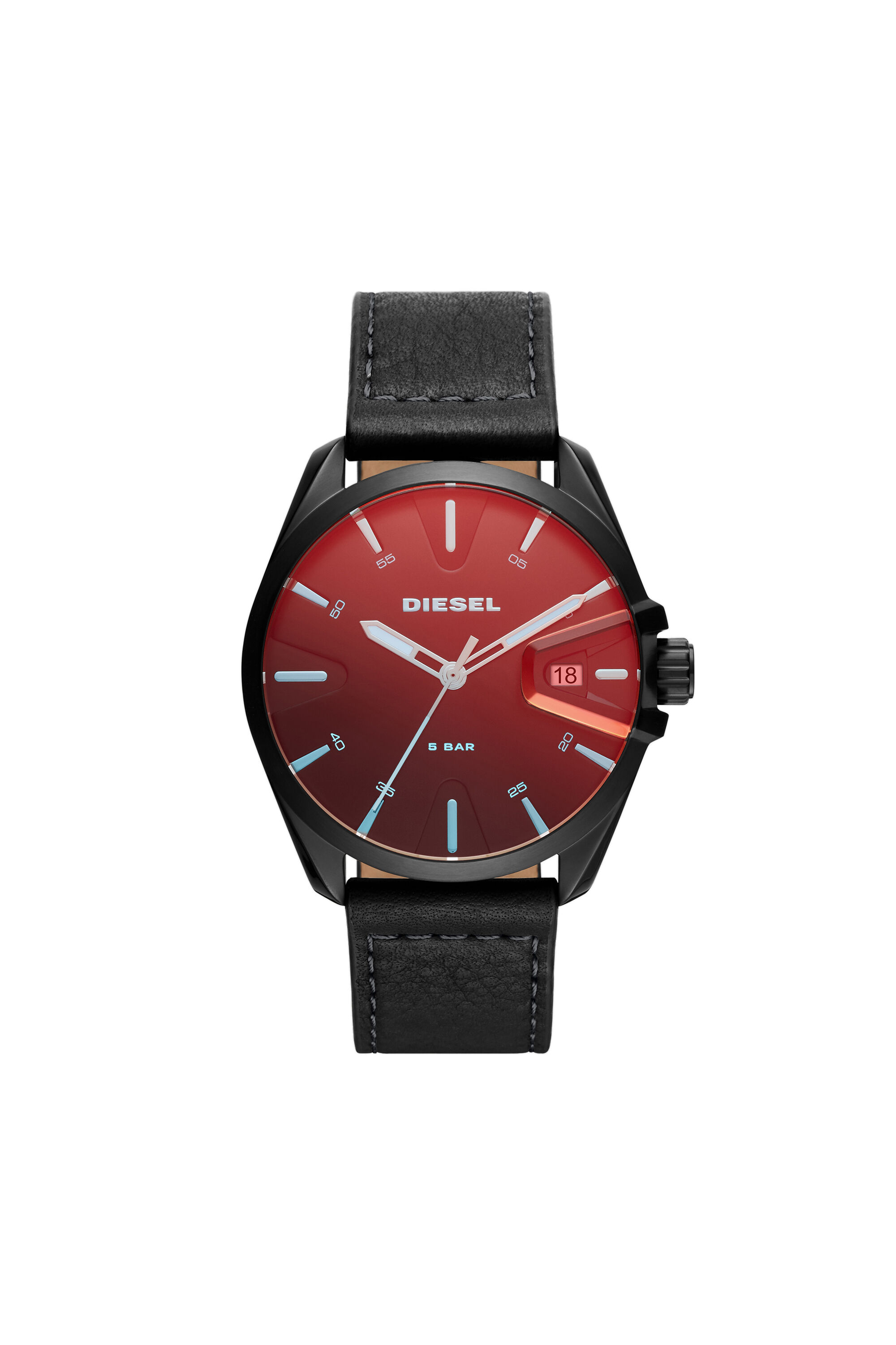 Diesel - DZ1945, Male's MS9 three-hand date black leather watch in Black - 1