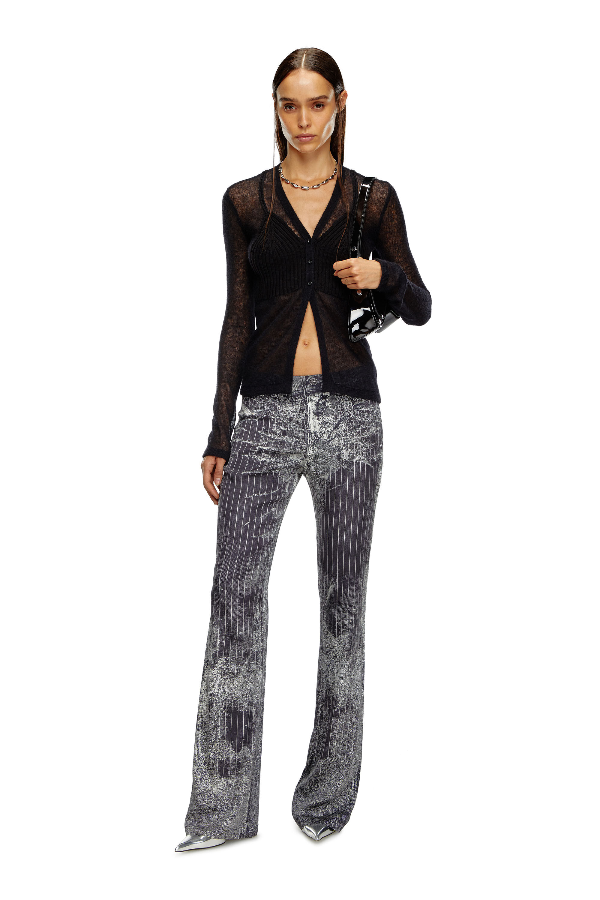 Diesel - M-ARINA, Cardigan transparent avec détail soutien-gorge Femme in Noir - 1