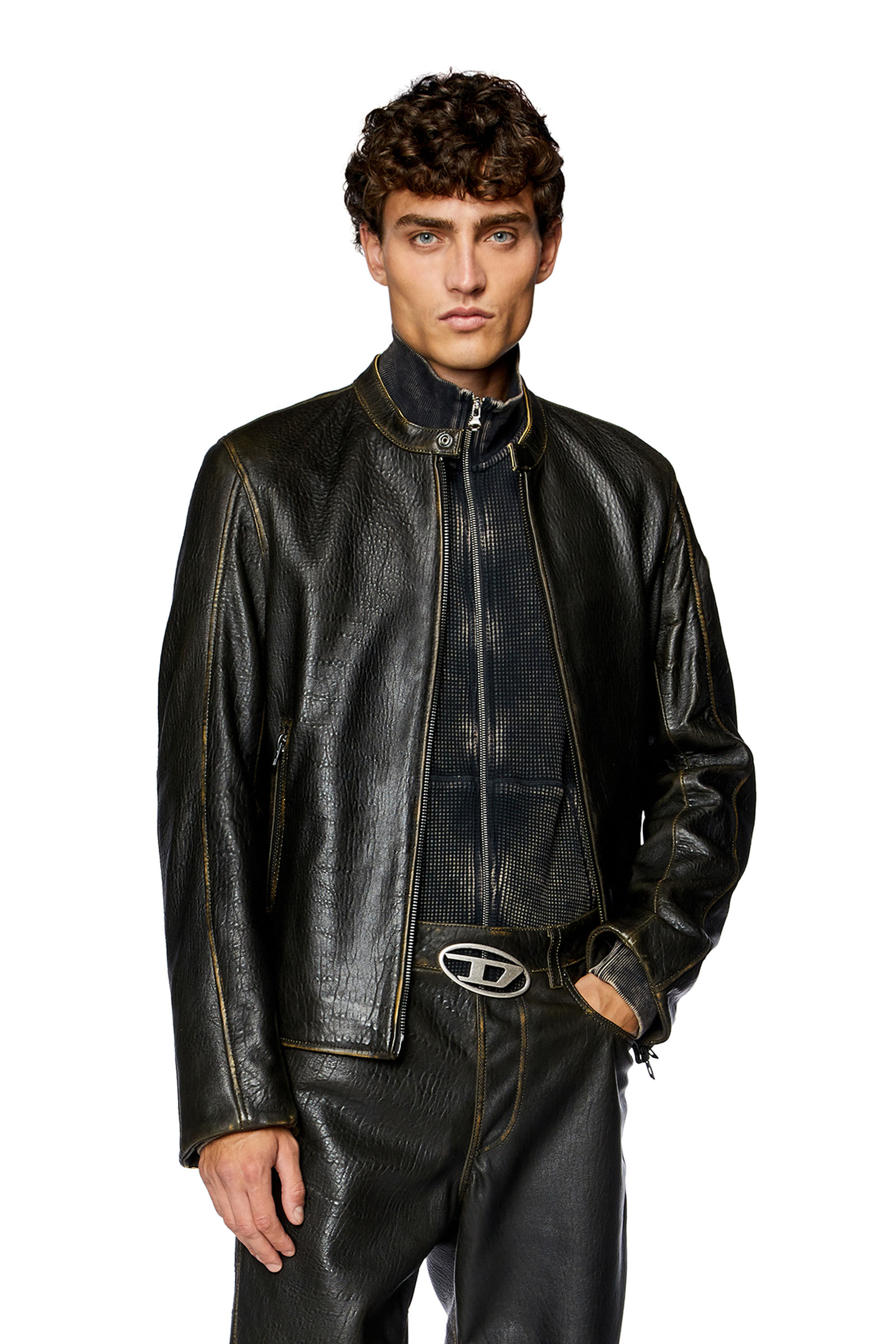 Diesel men's leather jacket sale on sale