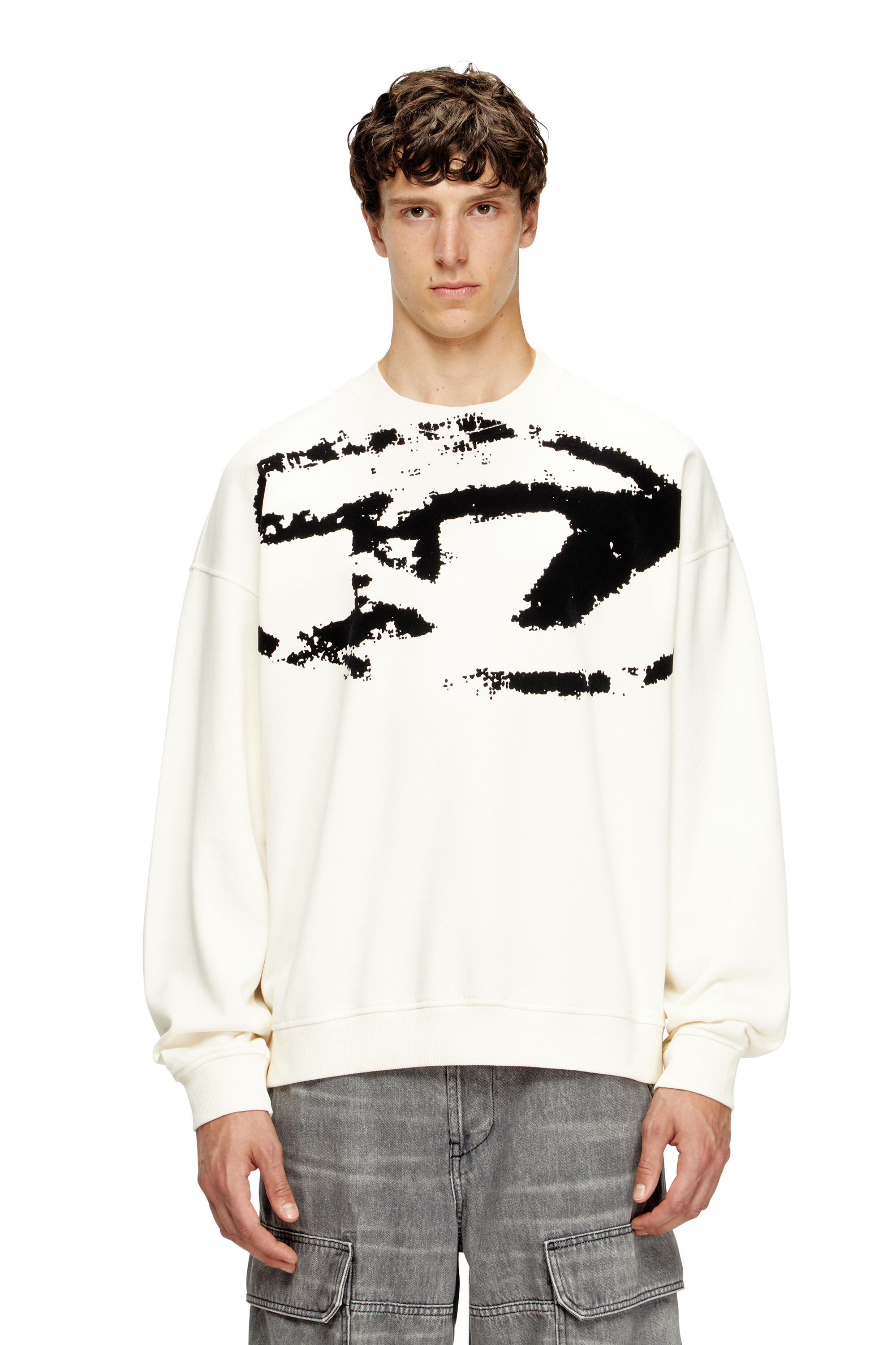 Diesel - S-BOXT-N5, Male's Sweatshirt with distressed flocked logo in White/Black - 3