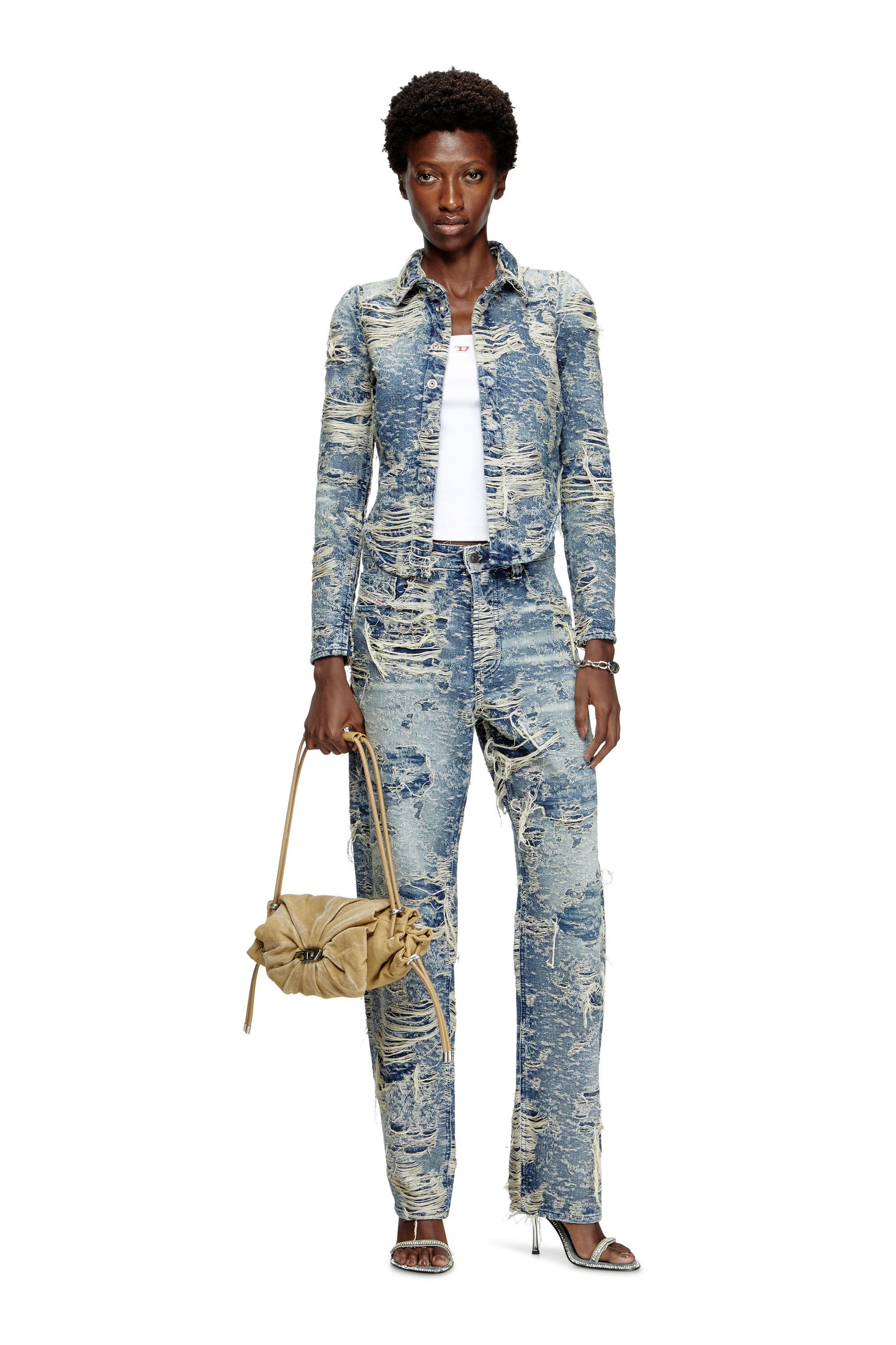 Diesel - DE-MADELINE-FSG, Chemise en denim jacquard avec fils flottants Femme in Bleu - 1