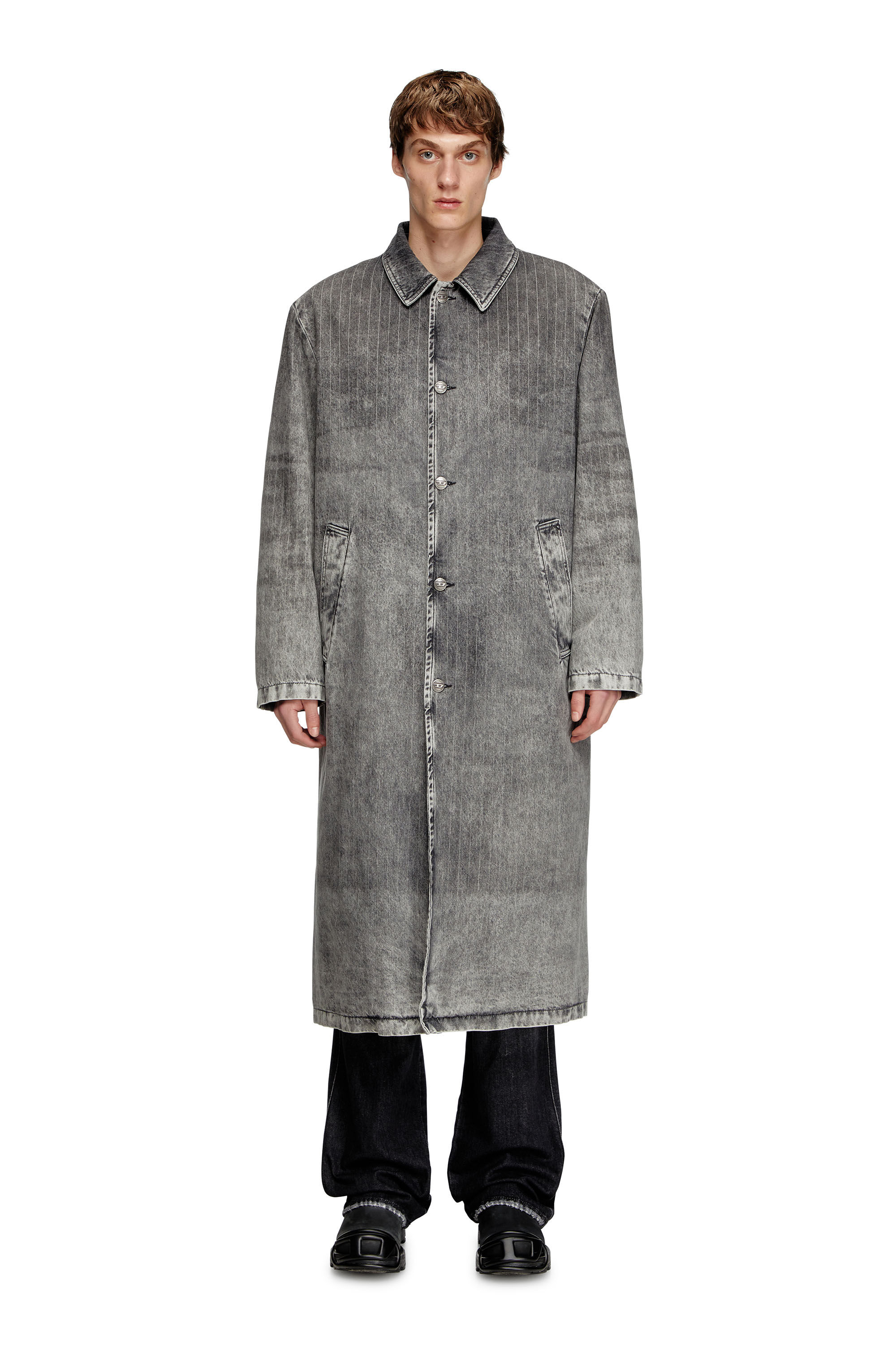 Diesel - D-JACK-S1, Male's Coat in tailoring pinstripe denim in Dark Grey - 1