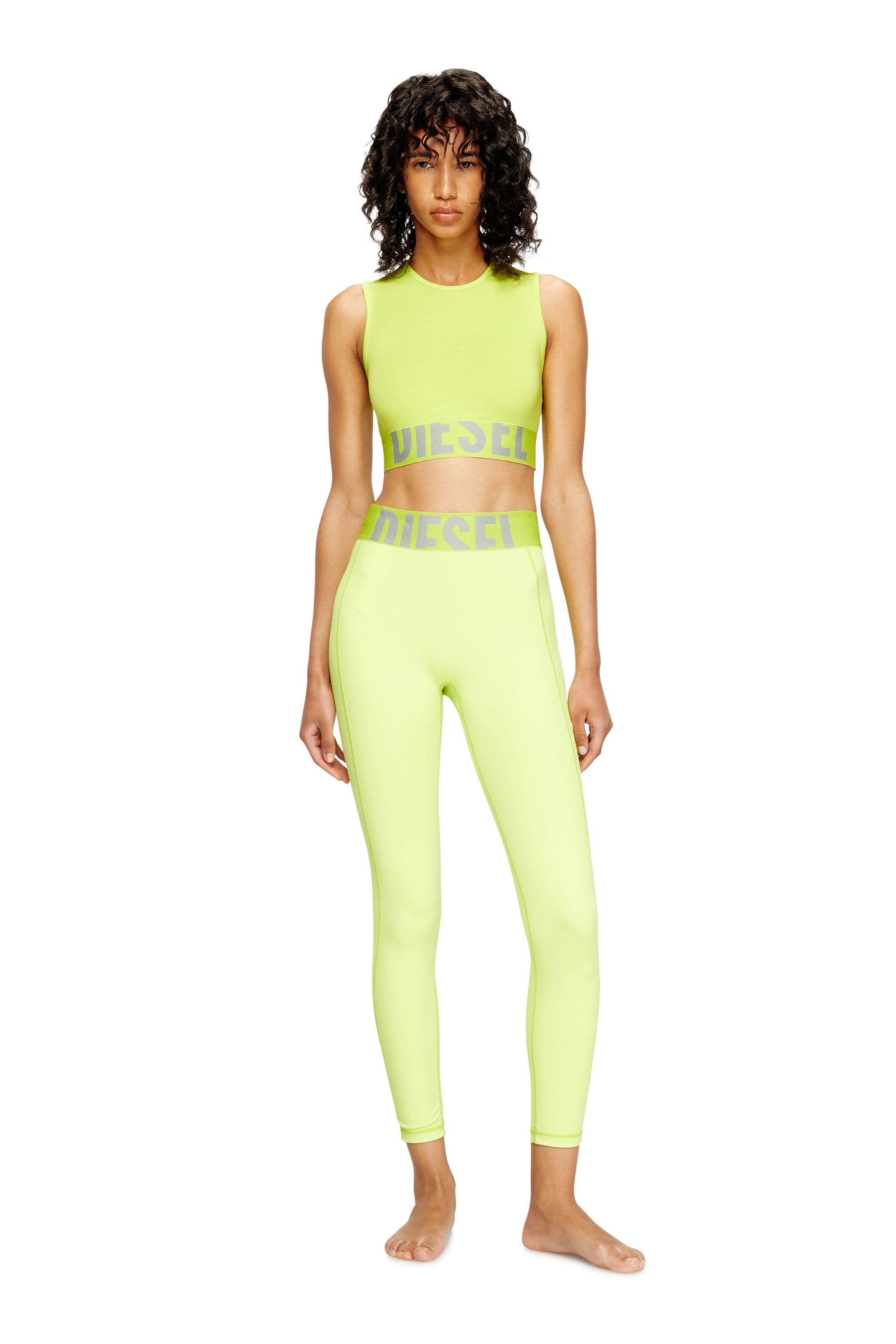 Diesel - ADELINE-D-POP, Female's Microfibre leggings with cut-off logo in Green Fluo - 3