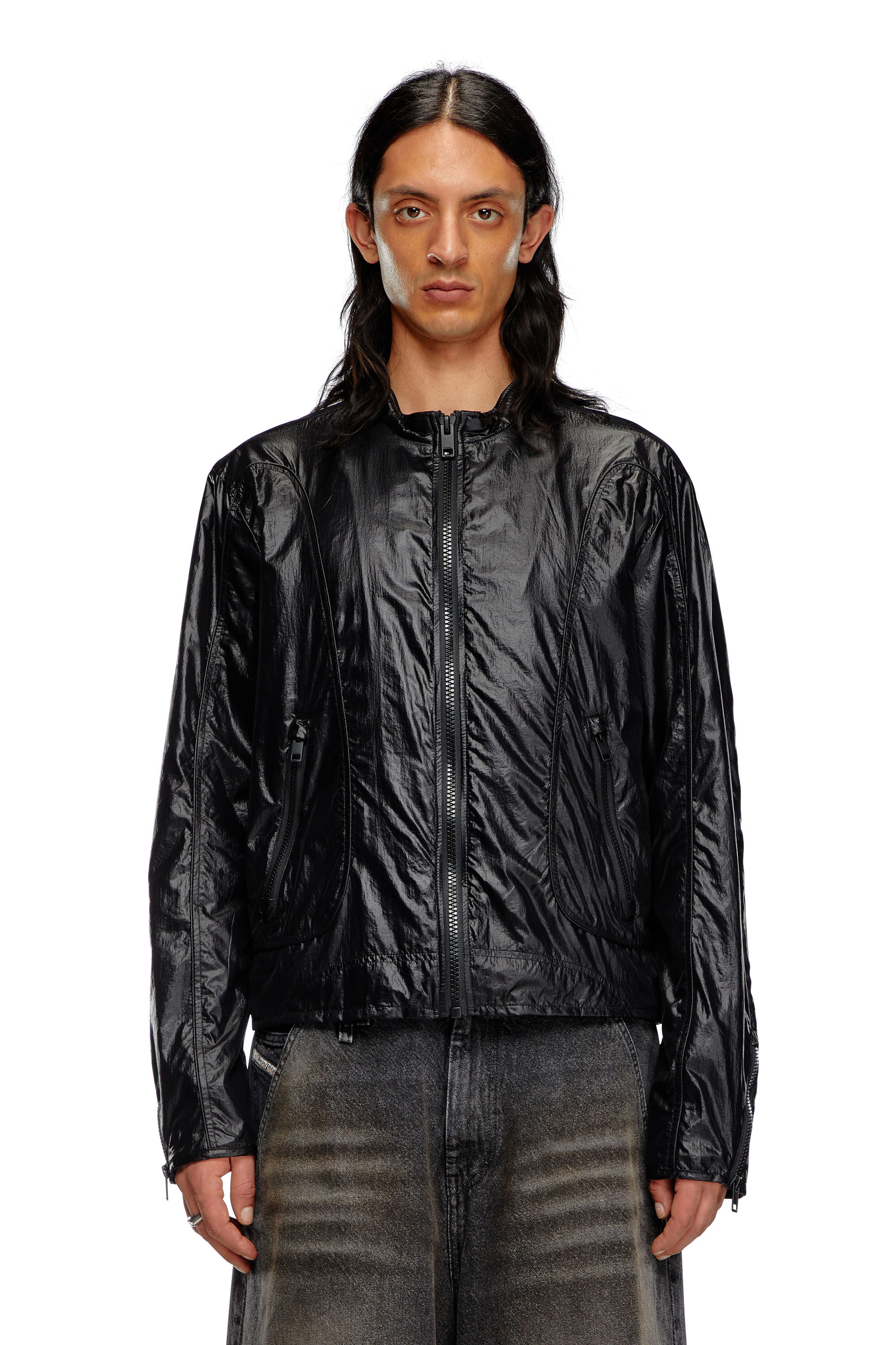 Diesel - J-CLAYS, Male's Biker jacket in shiny ripstop in Black - 6