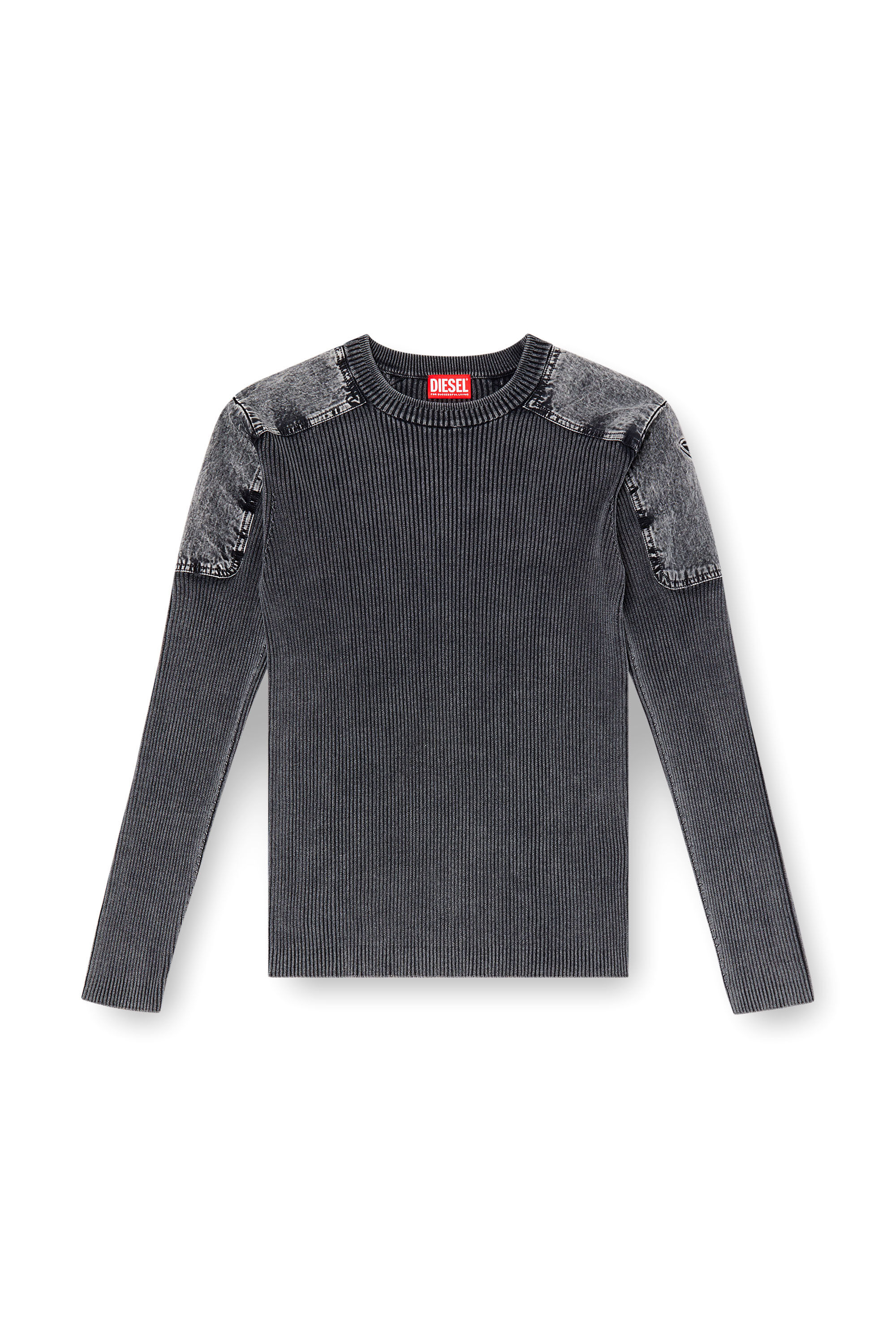 Diesel - K-MARTIN, Male's Jumper with contrast shoulder panels in Dark Grey - 2