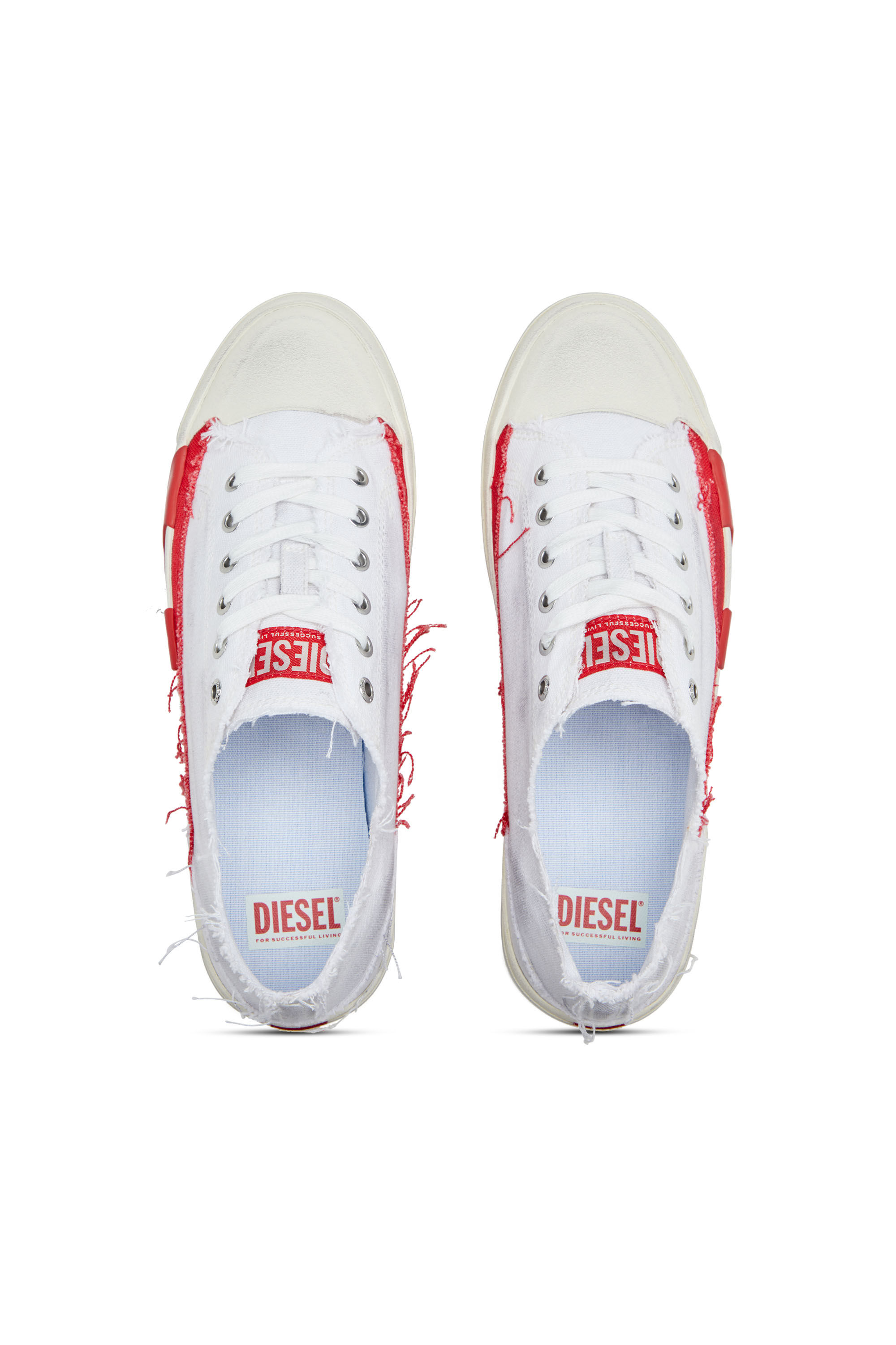 Diesel - S-D-VERSE LOW, Male's S-D-Verse-Dirty-effect canvas sneakers in White/Red - 4