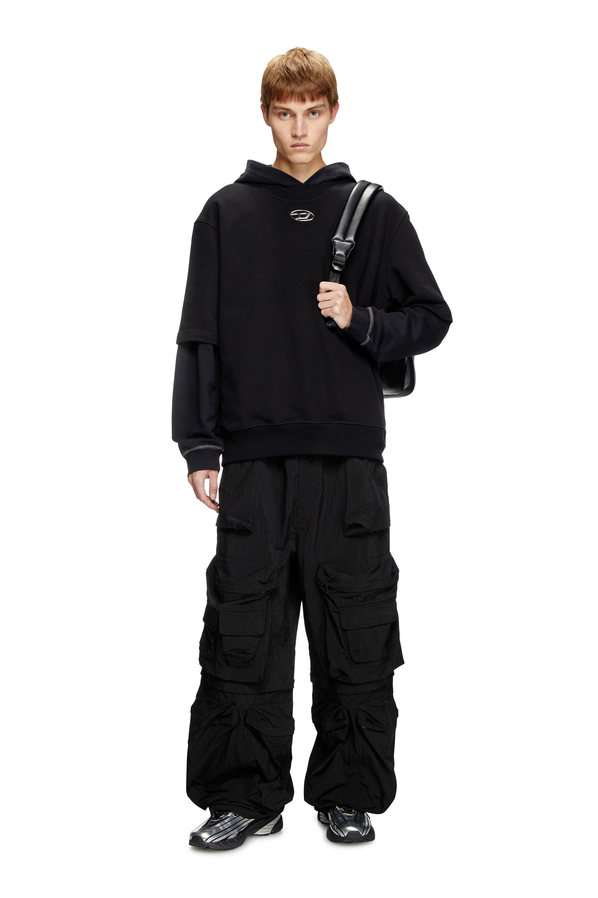 Diesel - S-COOLING-L1, Male's Half-sleeve sweatshirt with metallic logo in Black - 1