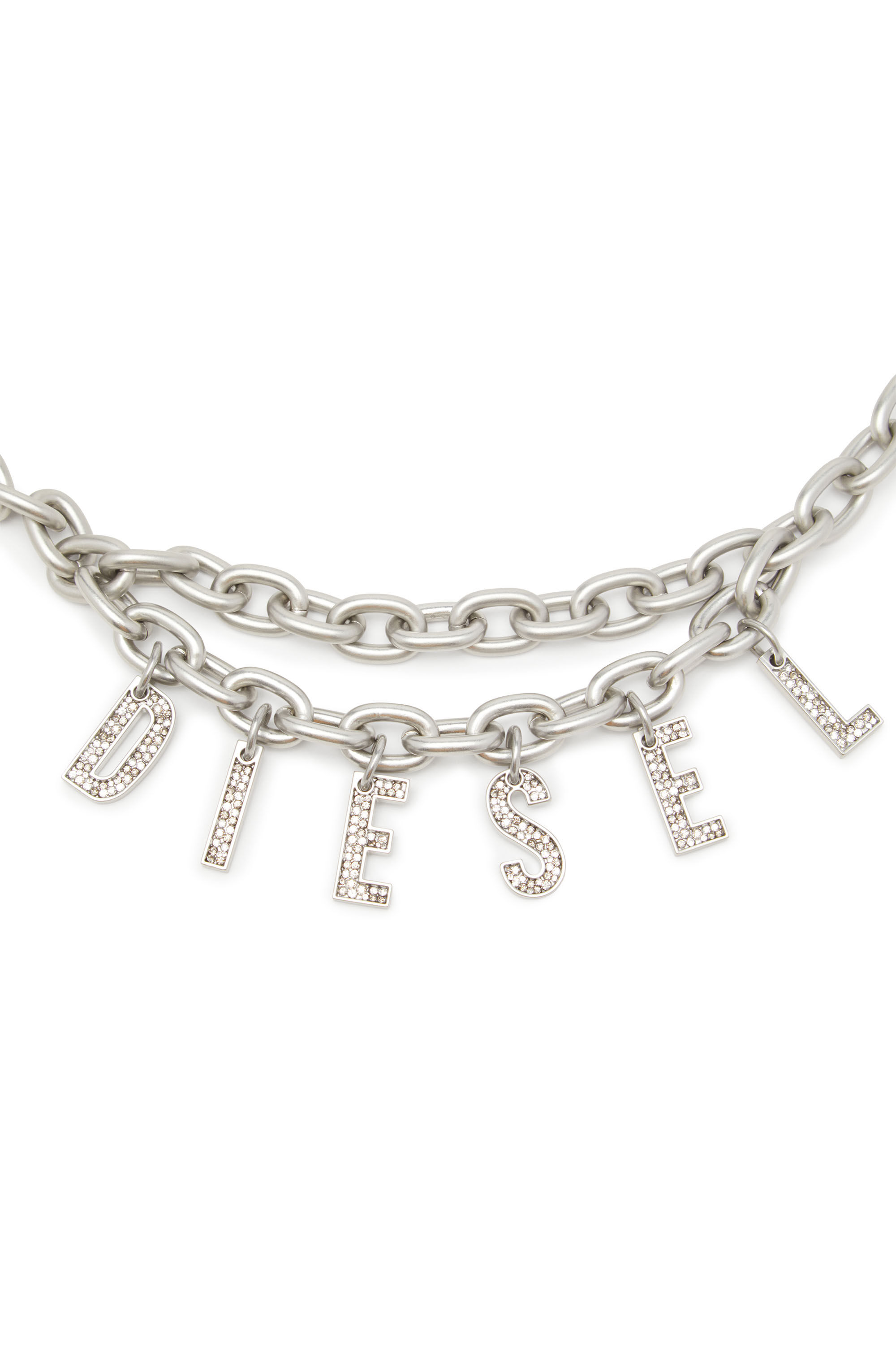 Diesel - B-CHARM CHAIN, Female's Chain belt with crystal logo charm in Silver - 2
