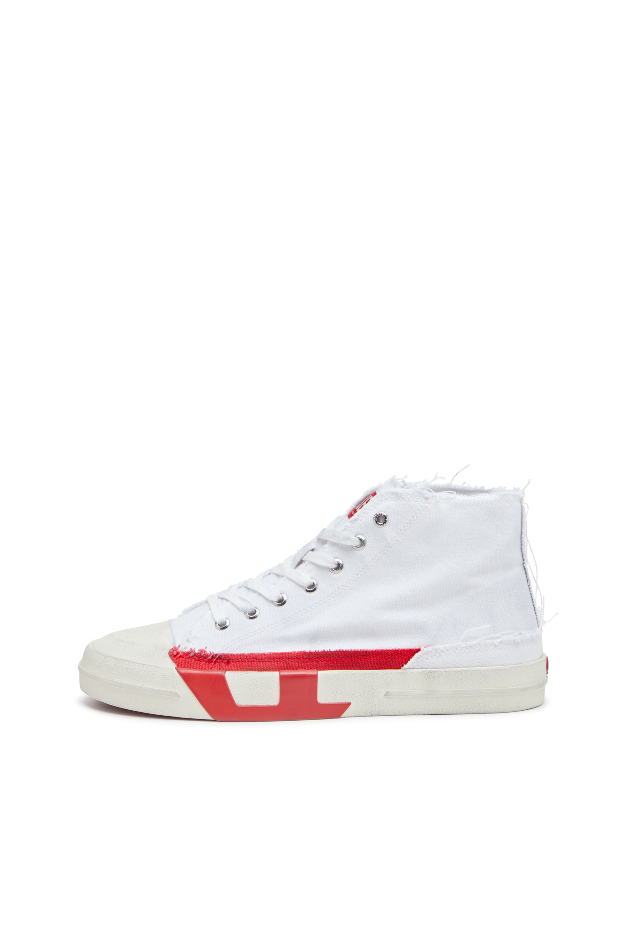 Diesel - S-D-VERSE MID, Male's S-D-Verse-Dirty-effect high-top canvas sneakers in White/Red - 7