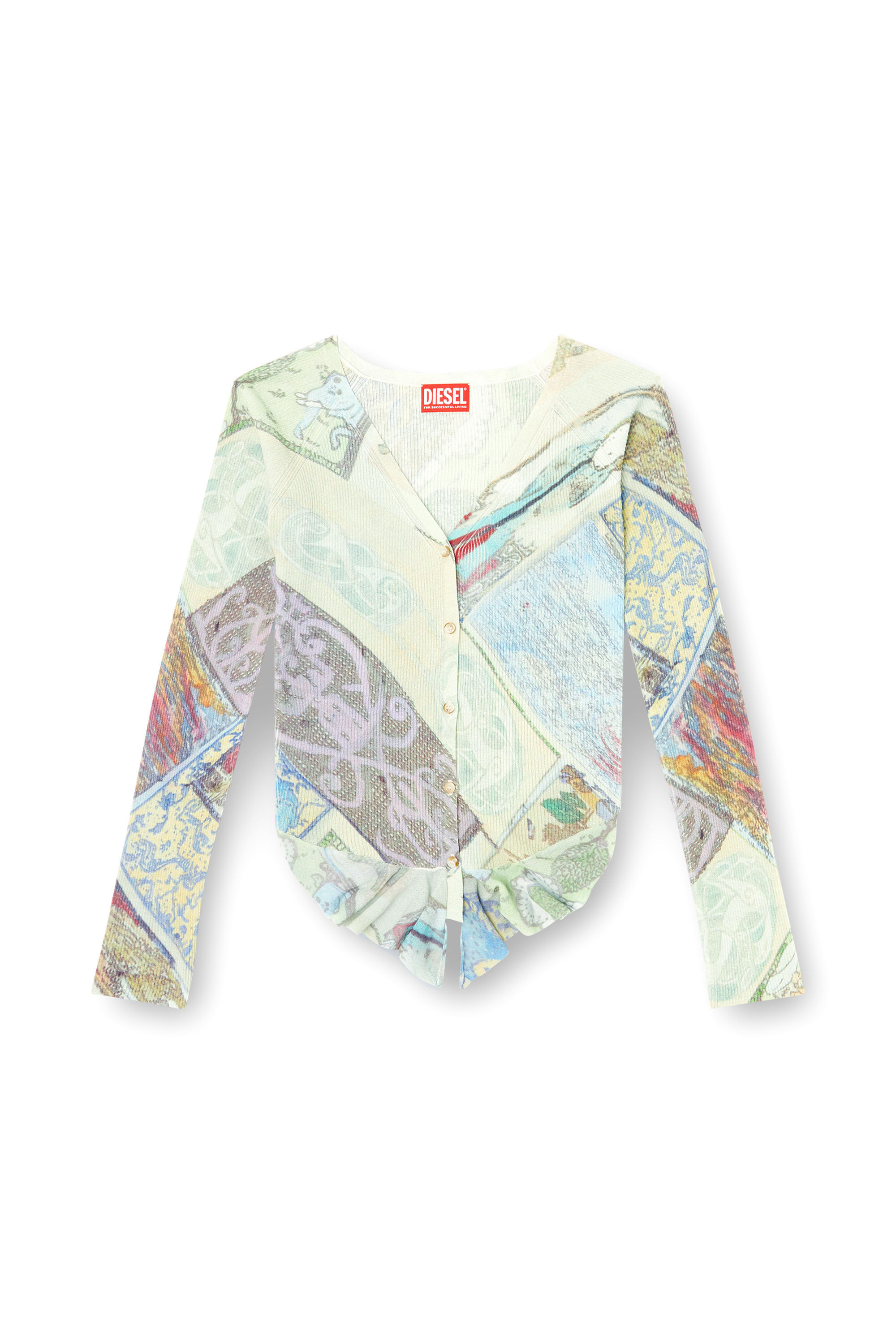 Diesel - M-FIORINA, Female's Cropped cardigan with medieval print in Blue/Green - 2
