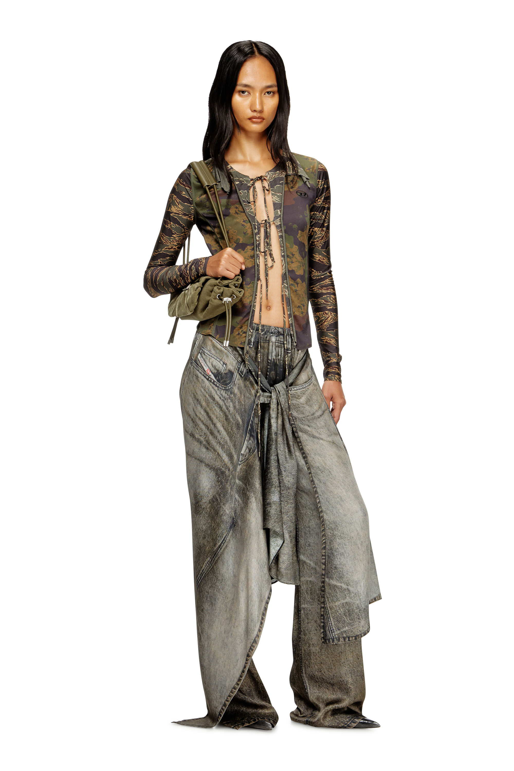 Diesel - P-ALOMA, Female's Wrap pants in denim-look viscose in Grey - 1