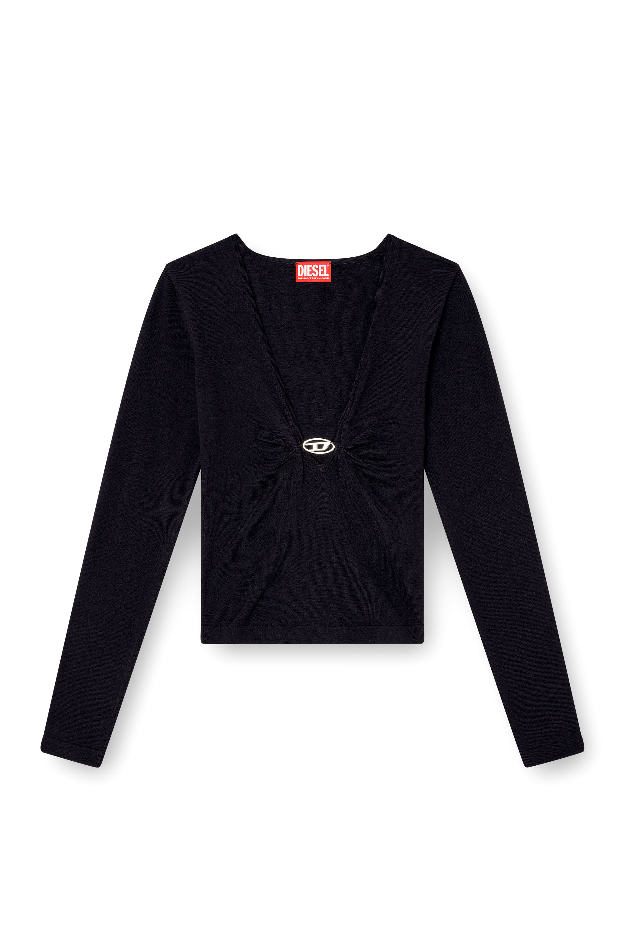 Diesel - M-PIAFFY, Pull froncé en laine avec décolleté en V Femme in Bleu - 2
