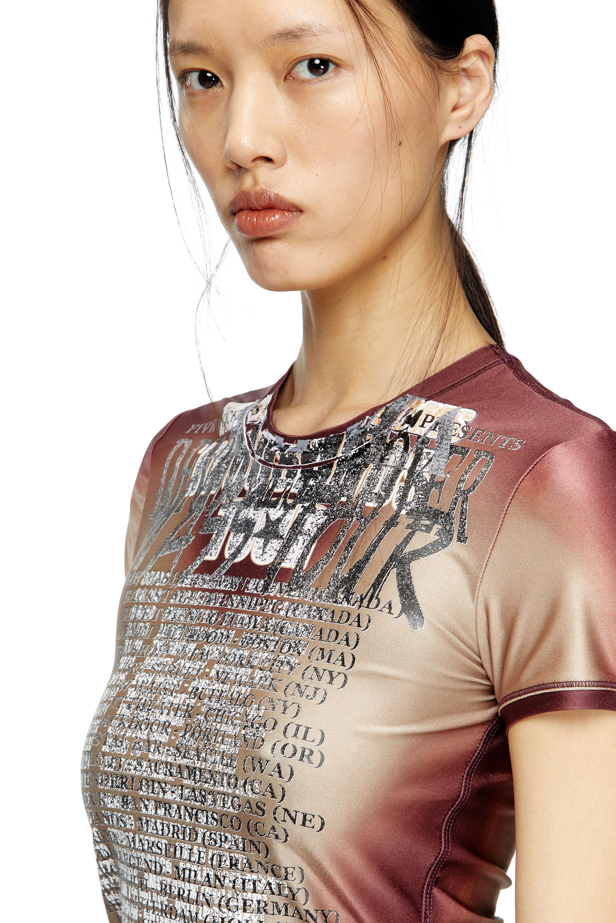 Diesel - T-KALYC, Female's Short-sleeve top with lyrics print in Brown - 4