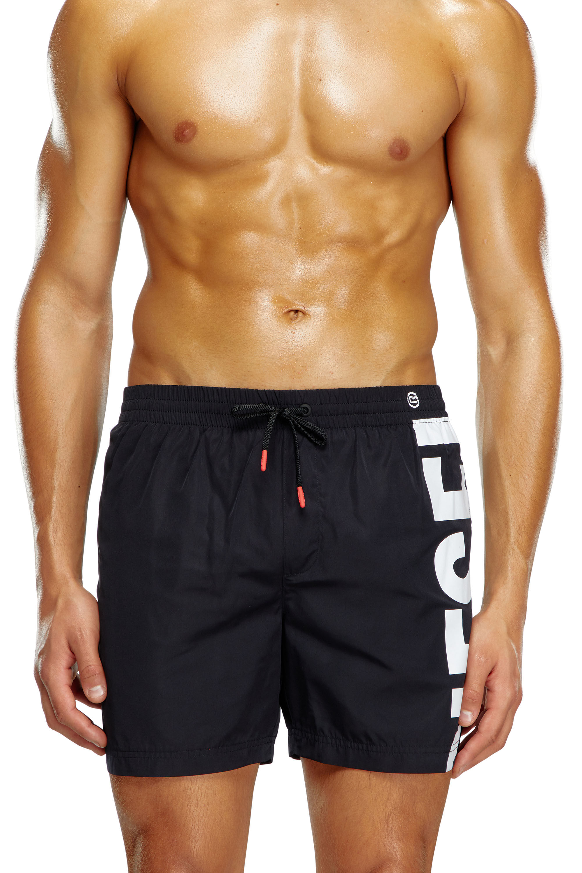 Men s Board shorts with side logo print Black Diesel