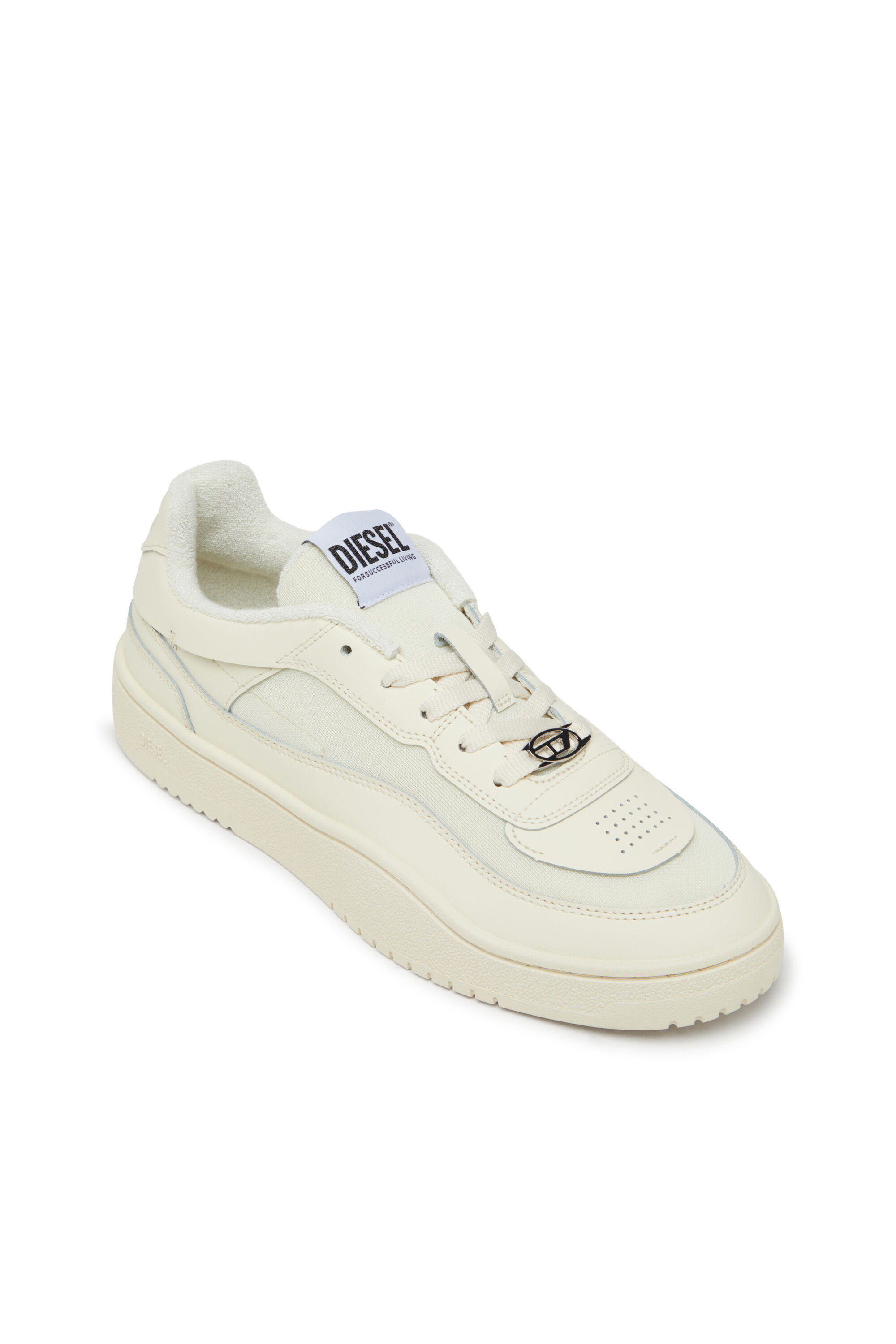 Diesel - S-OVAL SKATE LOW, Male's S-Oval Skate-Fabric-panelled leather sneakers in Beige - 6