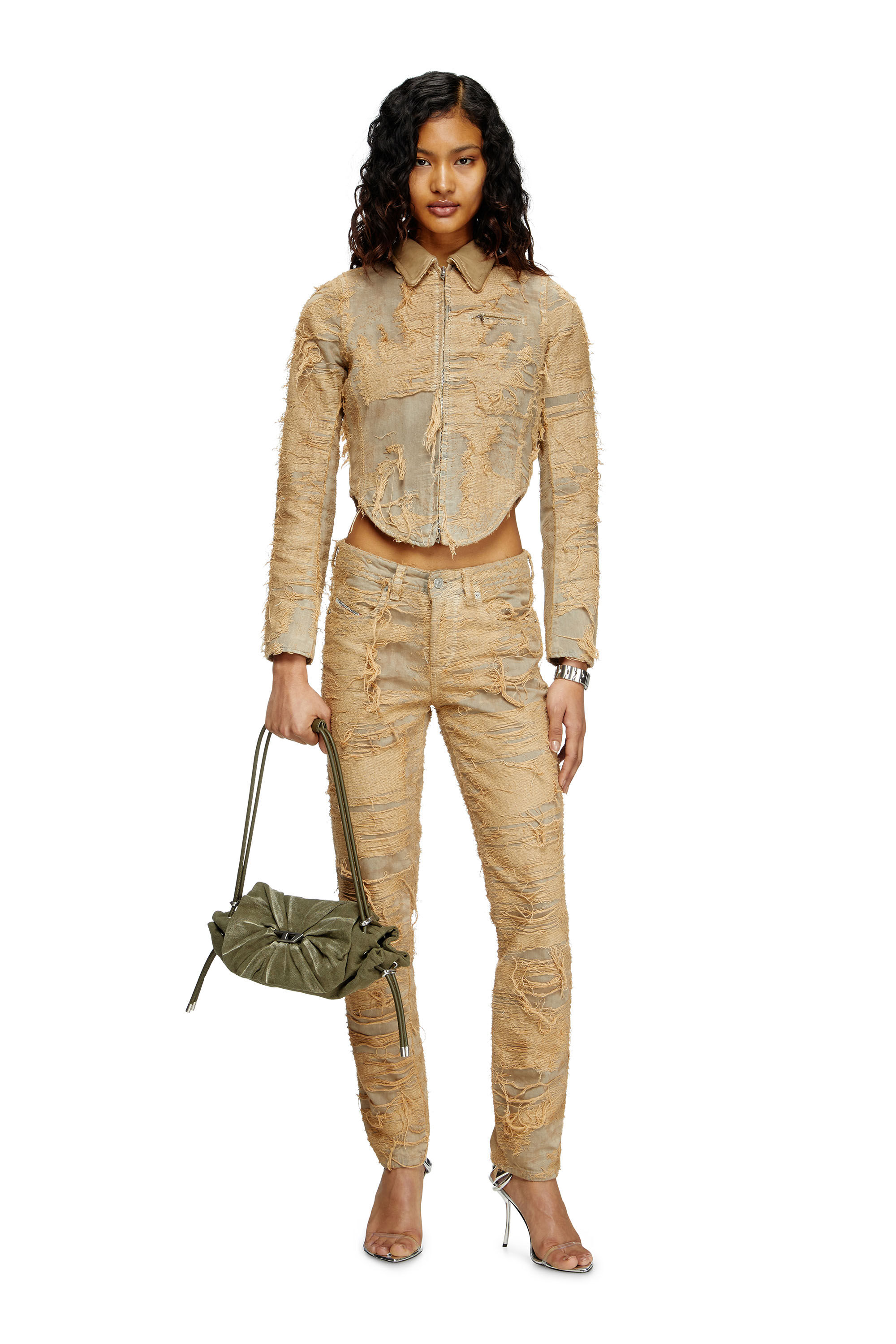 Diesel - DE-NEA-FSG, Veste slim en denim surteint à fils flottants Femme in Marron - 1