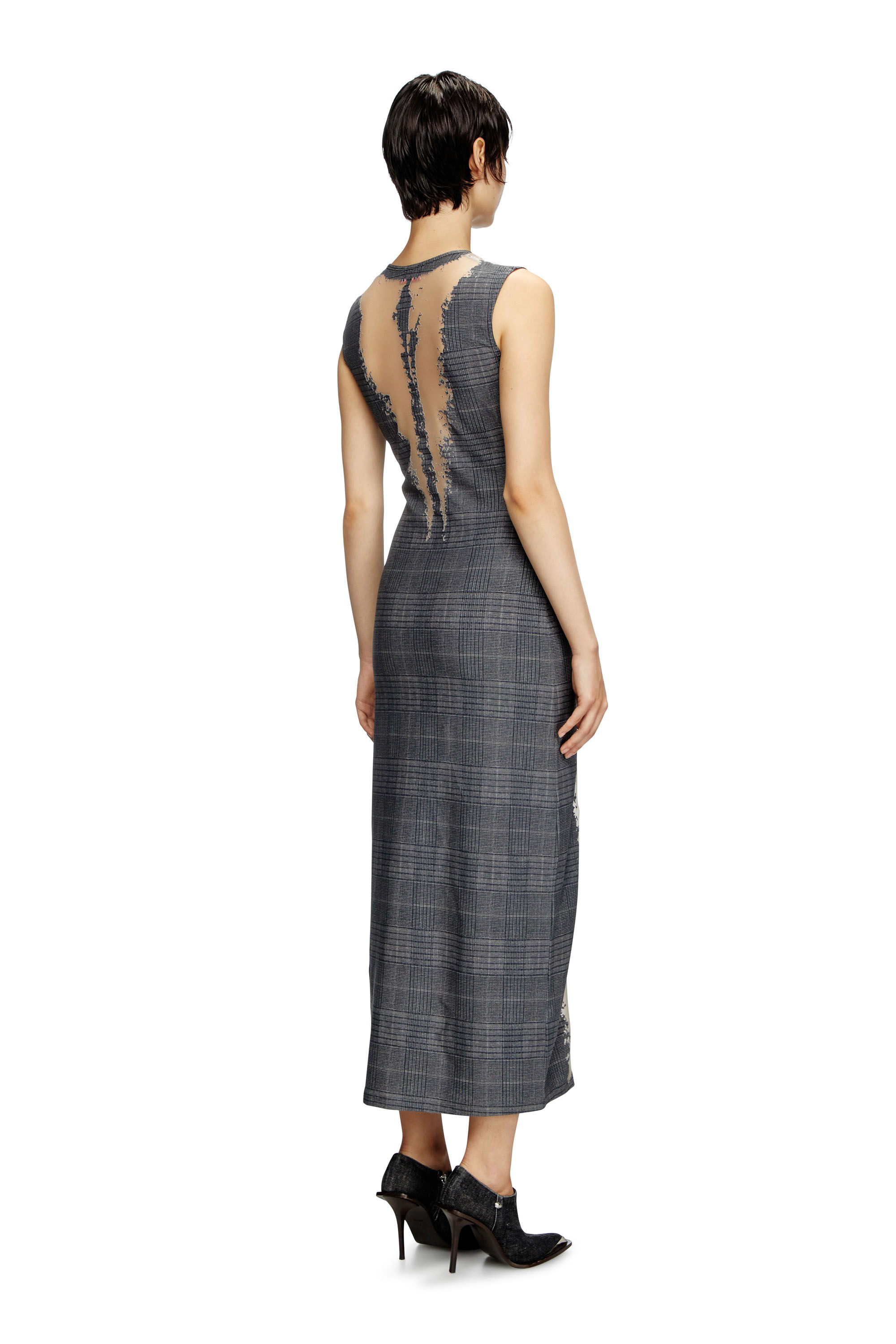 Diesel - D-MYLIANE, Female's Checked dress with devoré sweat stains in Grey - 4