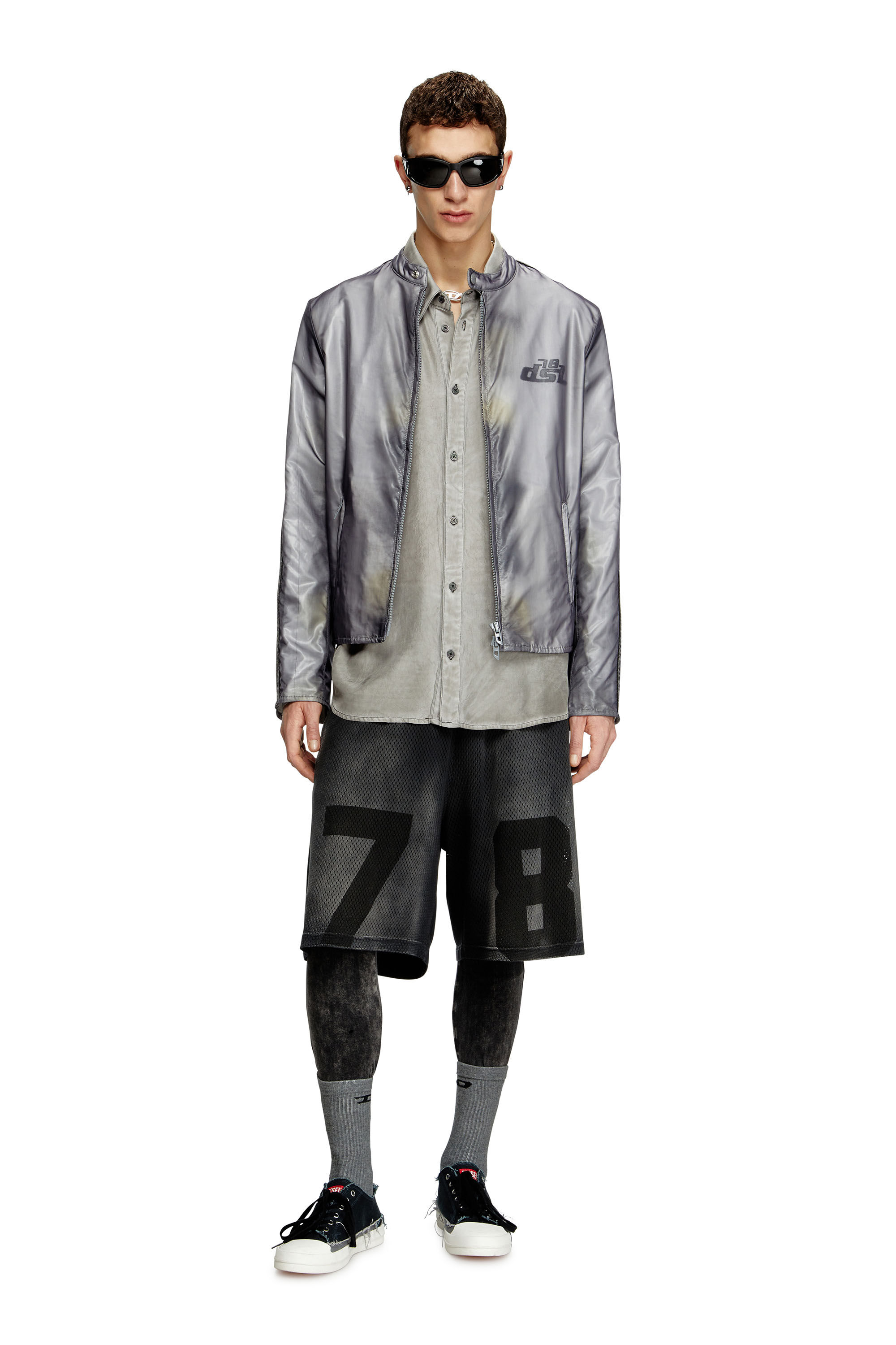 Diesel - S-LEON, Chemise froissée fluide avec col à logo Mixte in Gris - 1