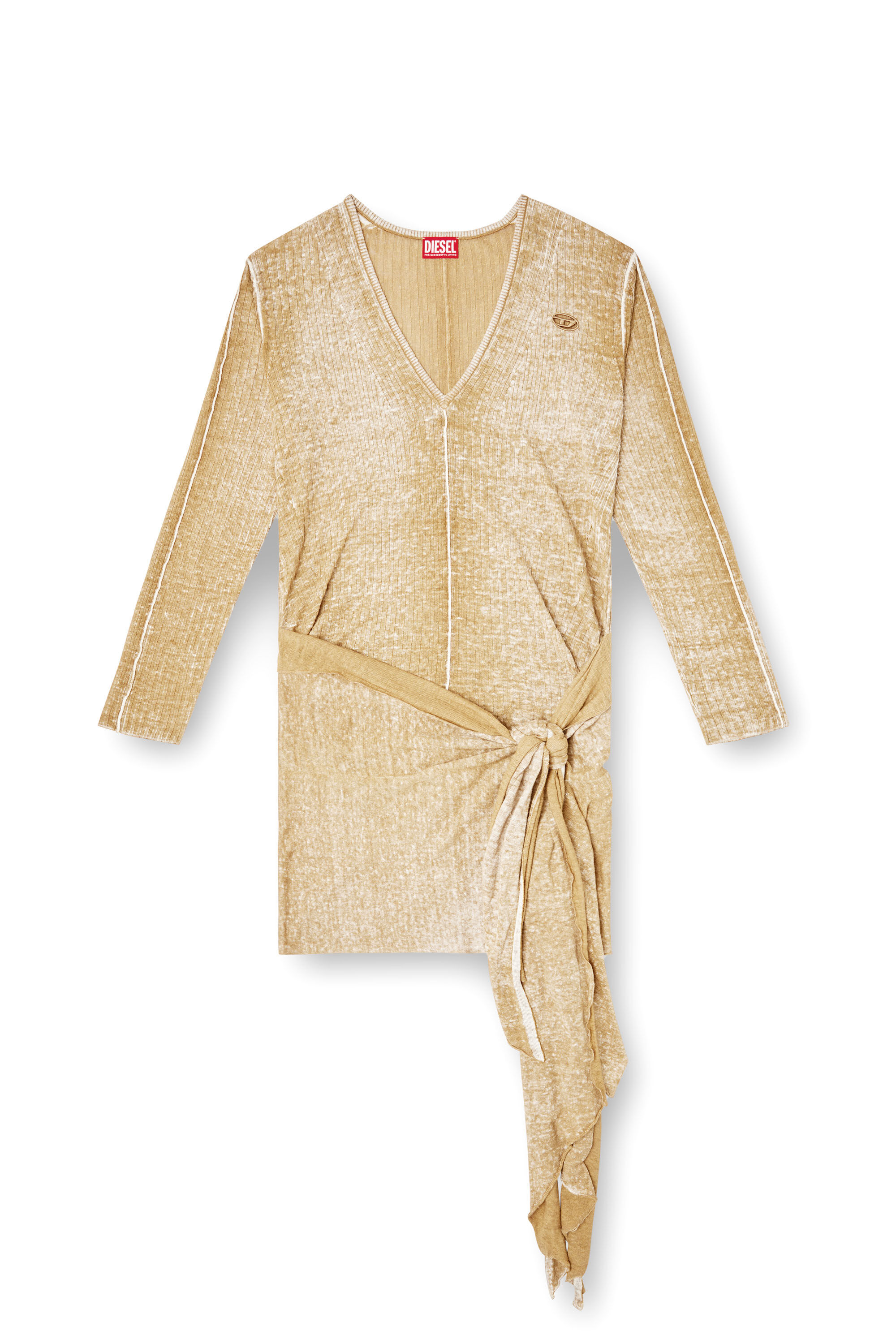 Diesel - M-EGAKNOT, Female's Knitted dress with hip tie in Beige - 2