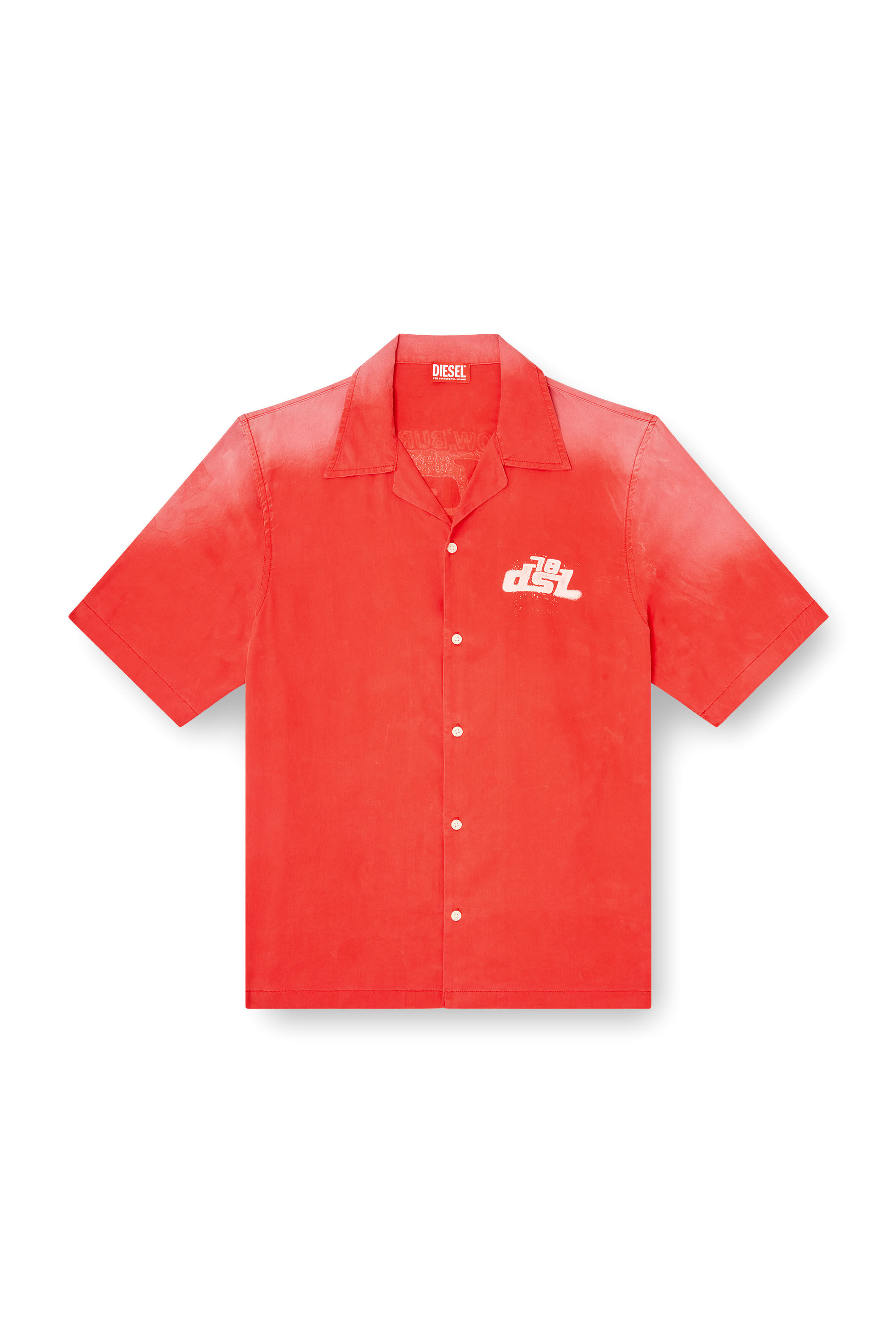 Diesel - S-ELLY, Chemise bowling délavée avec imprimés à logo Homme in Rouge - 2