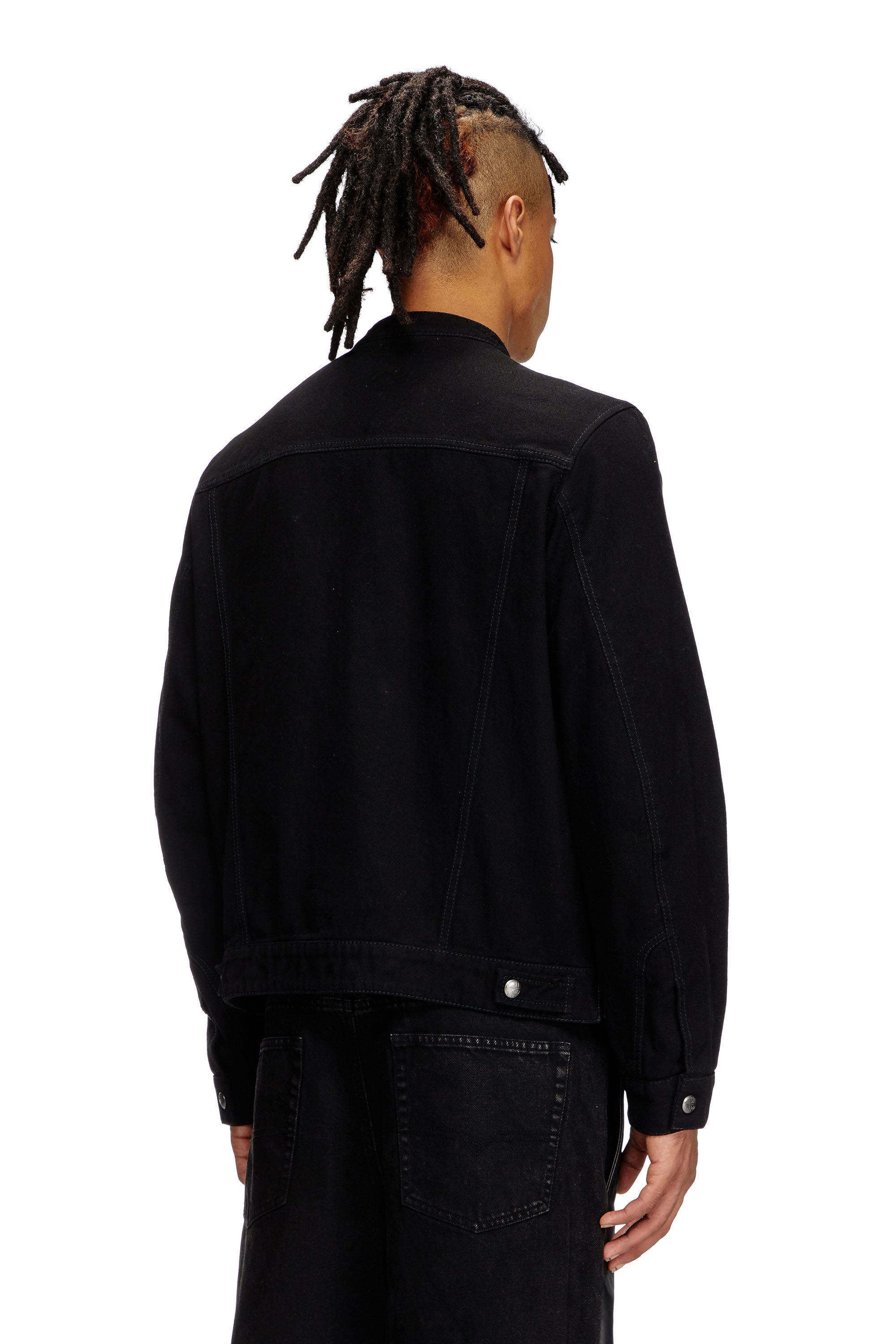 Diesel - L-SIMZ, Veste hybride en denim et cuir Homme in Noir - 5