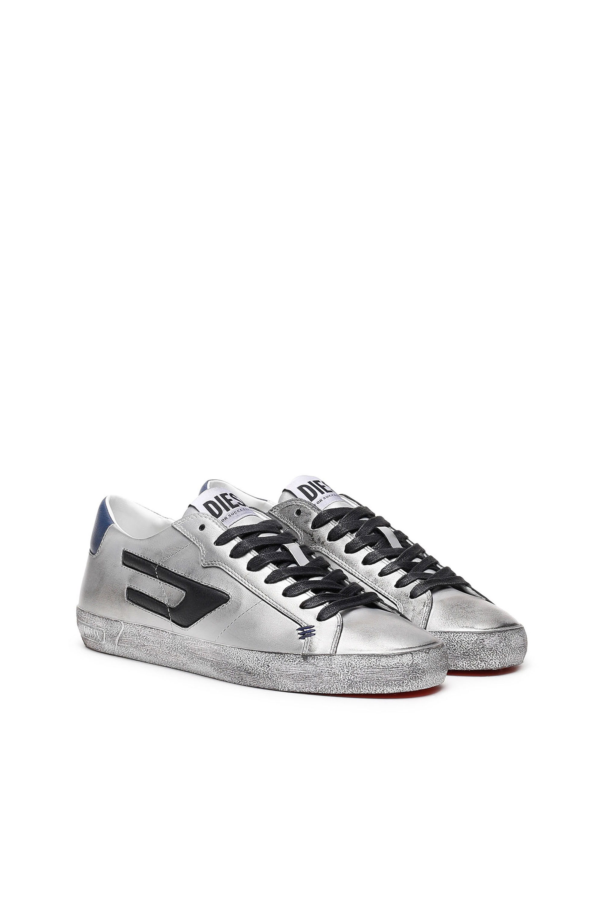 S-LEROJI LOW X Unisex: Distressed metallic low-top sneakers