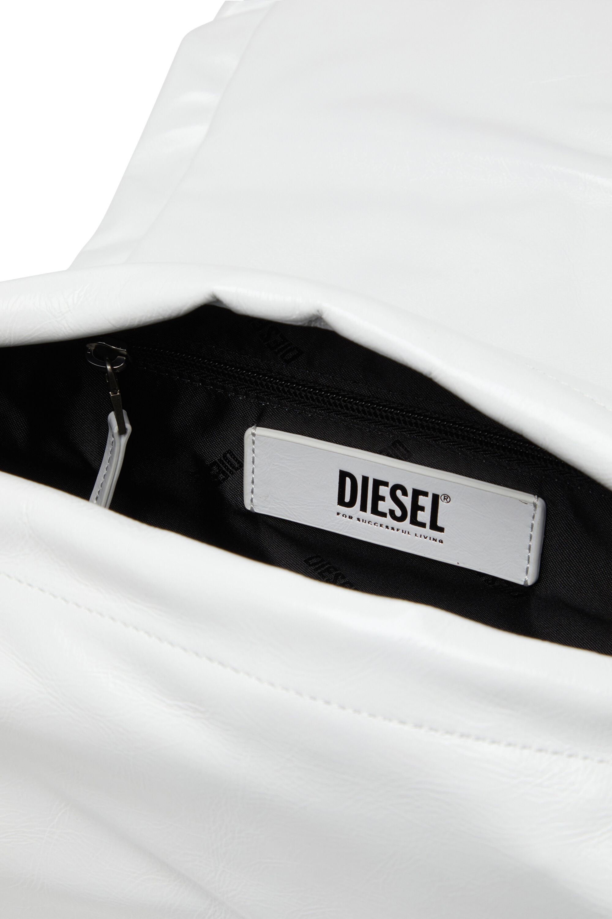Diesel - SCRUNCH-D SHOULDER M, Female's Scrunch-D M-Shoulder bag in shiny leather in White - 2