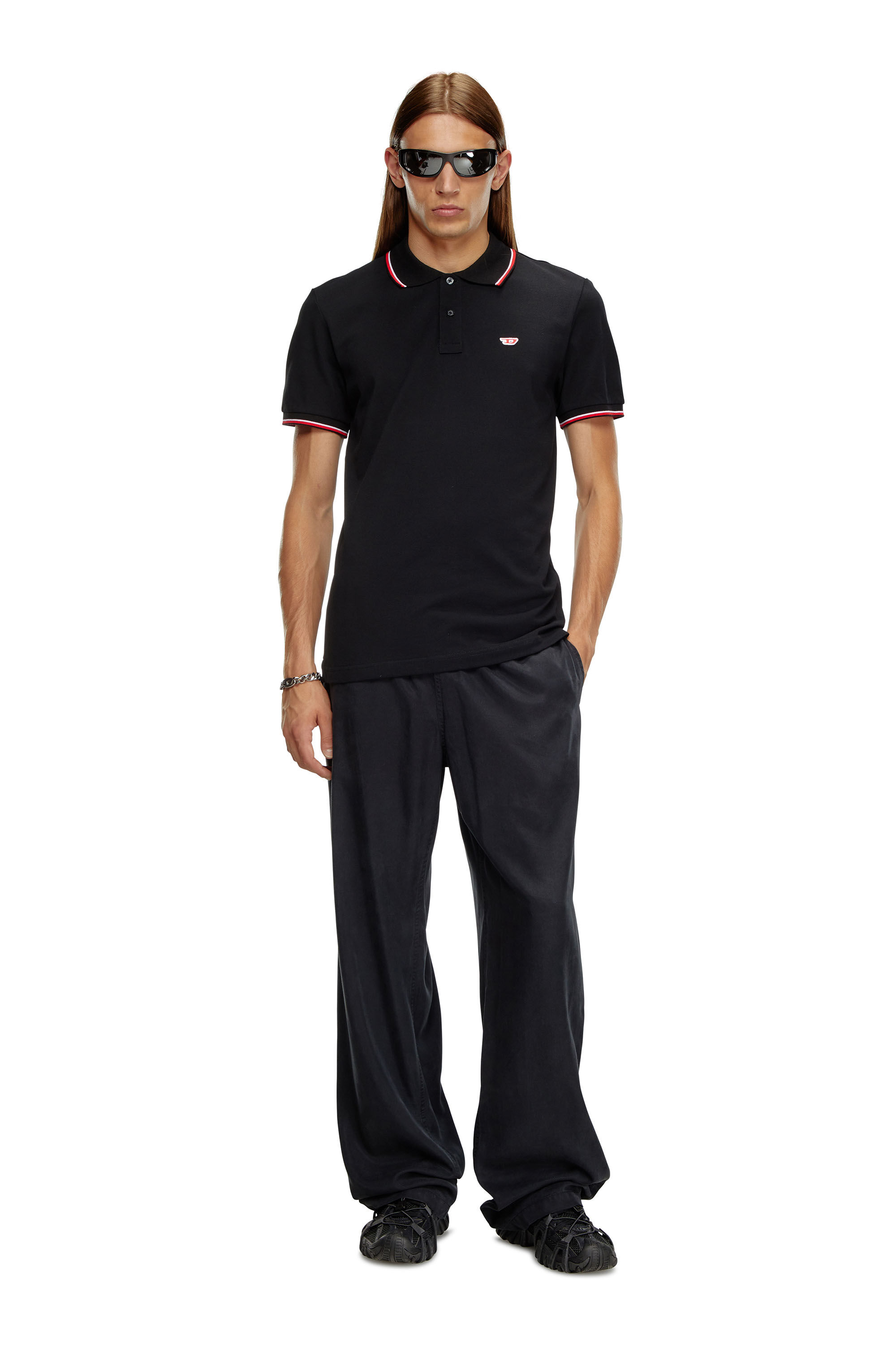 Diesel - T-SMITH-D, Male's Polo shirt with striped trims in Black - 1