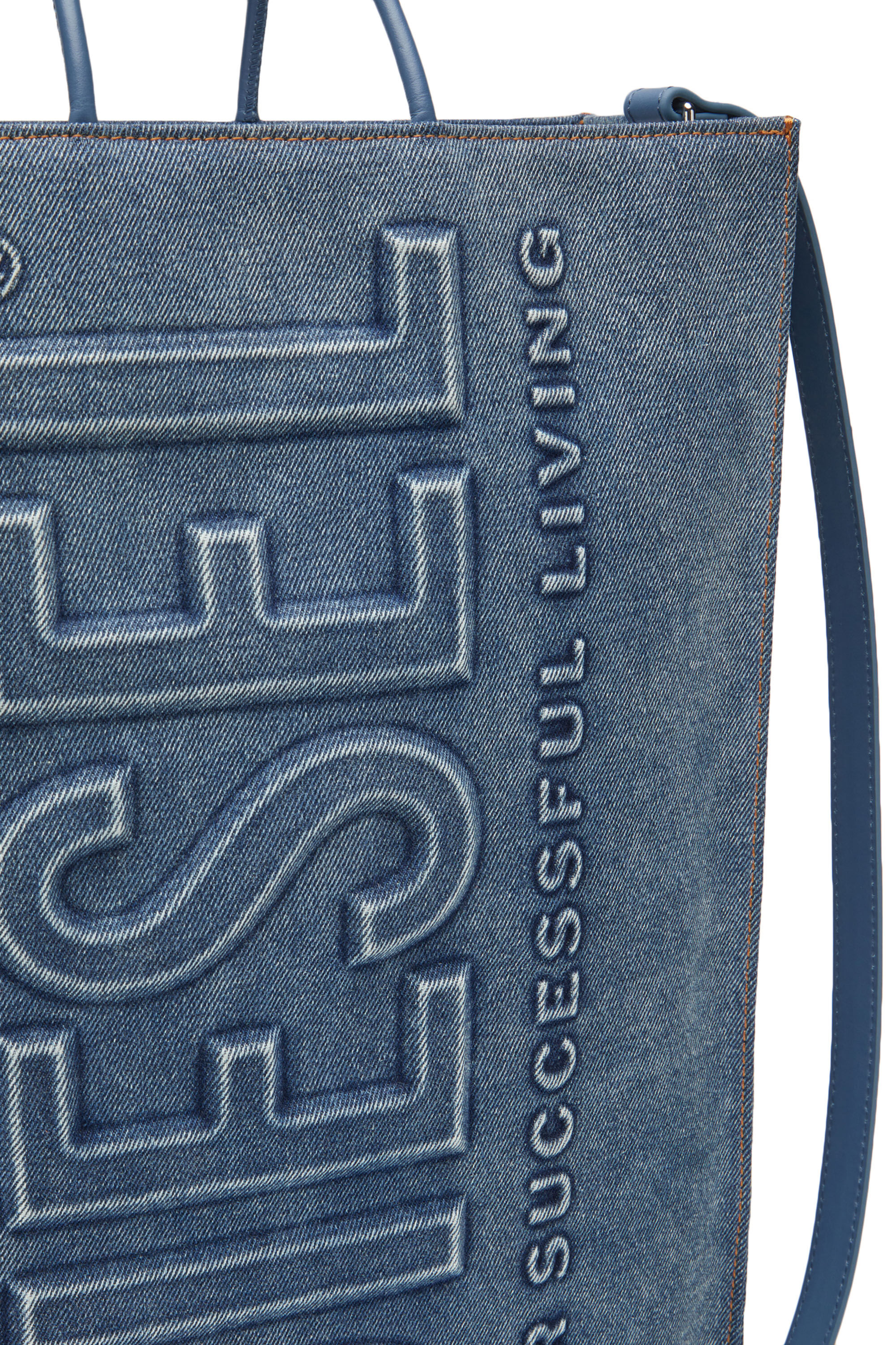 Diesel - DSL SHOPPER 3D L X, Unisex's Dsl Shopper 3D L X - Large tote in overdyed denim in Blue - 5