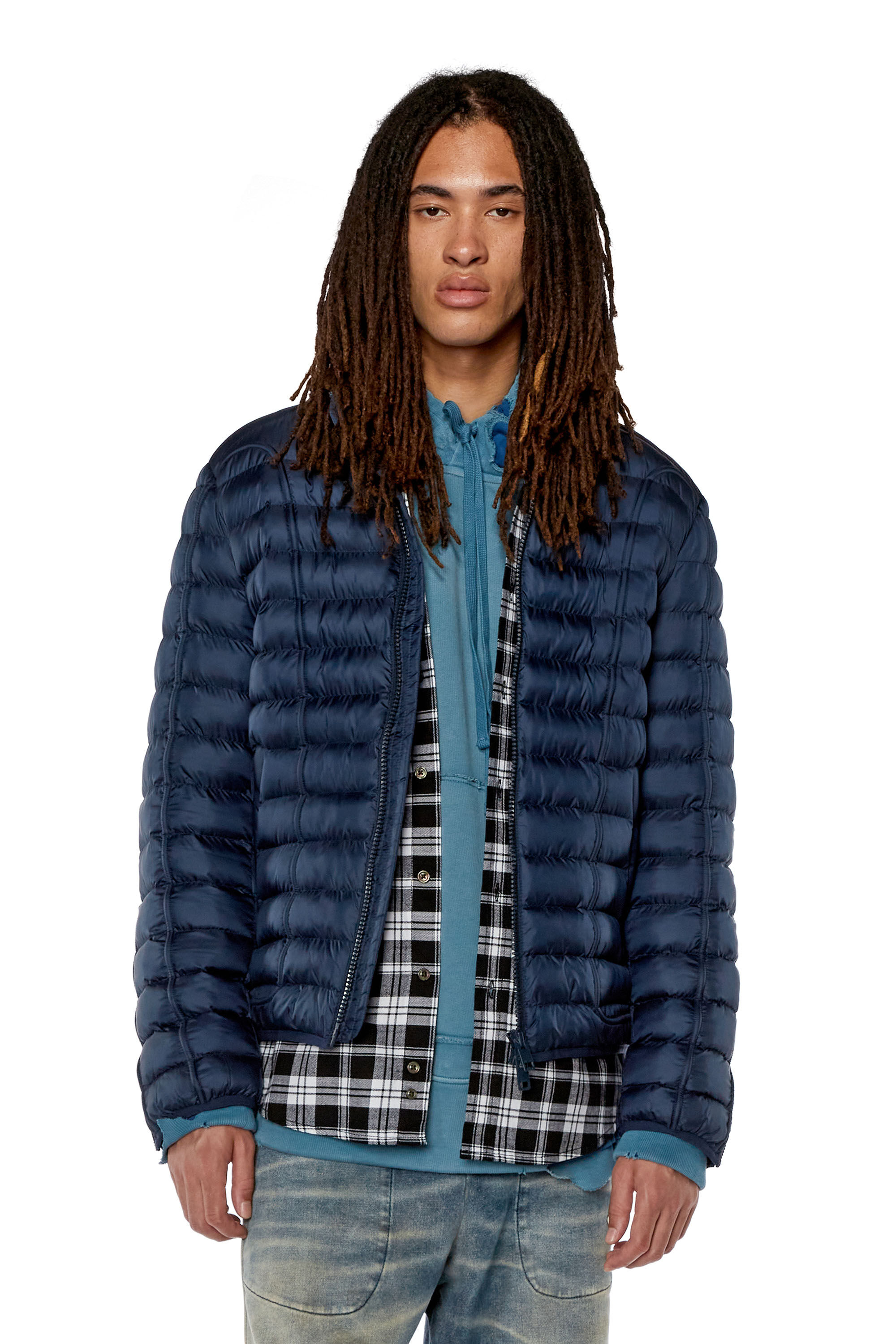 Diesel - W-HAWKYL, Veste doudoune en nylon avec passepoil Homme in Bleu - 3