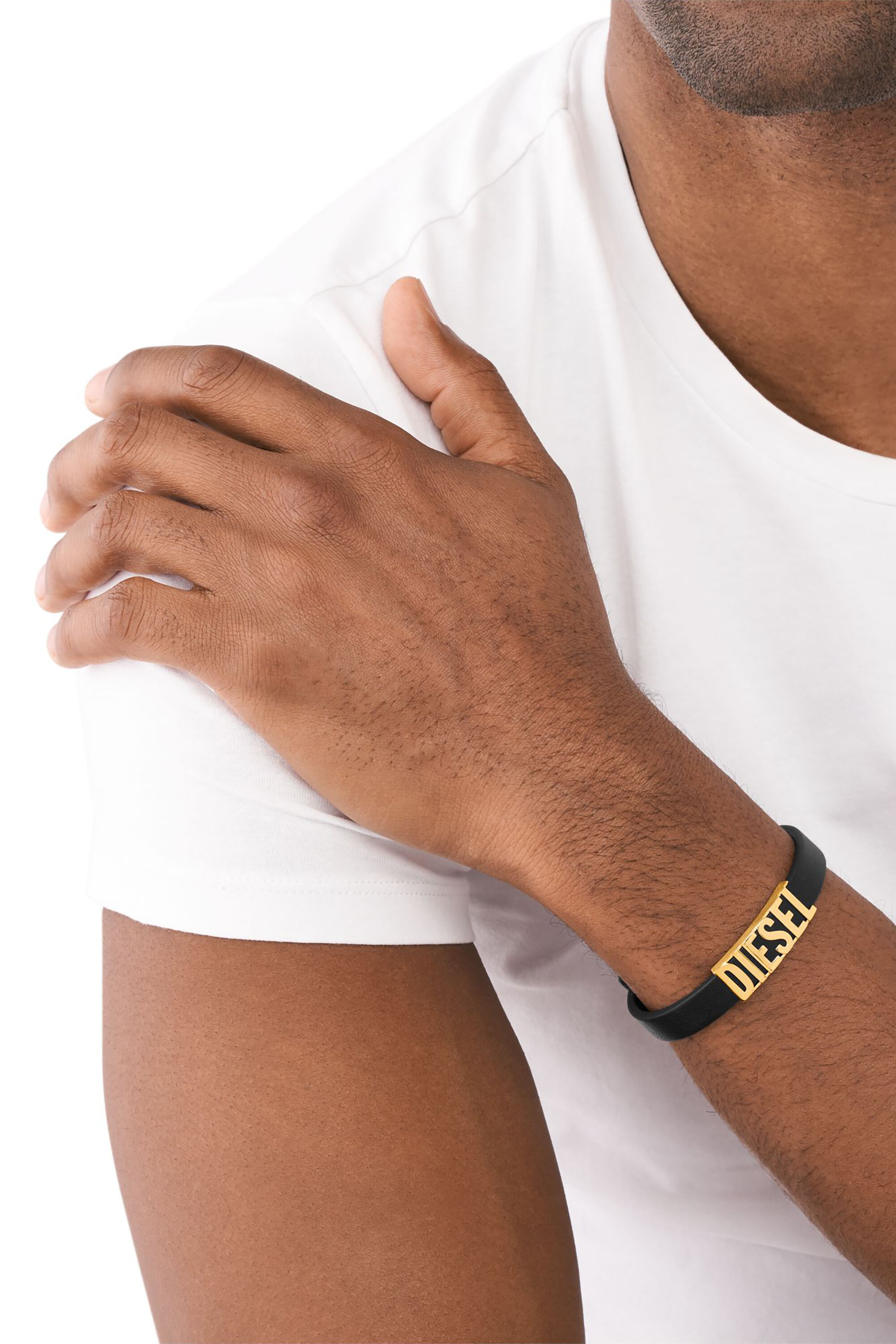 Diesel - DX1440, Unisex's Font Black Leather Stack Bracelet in Black - 3