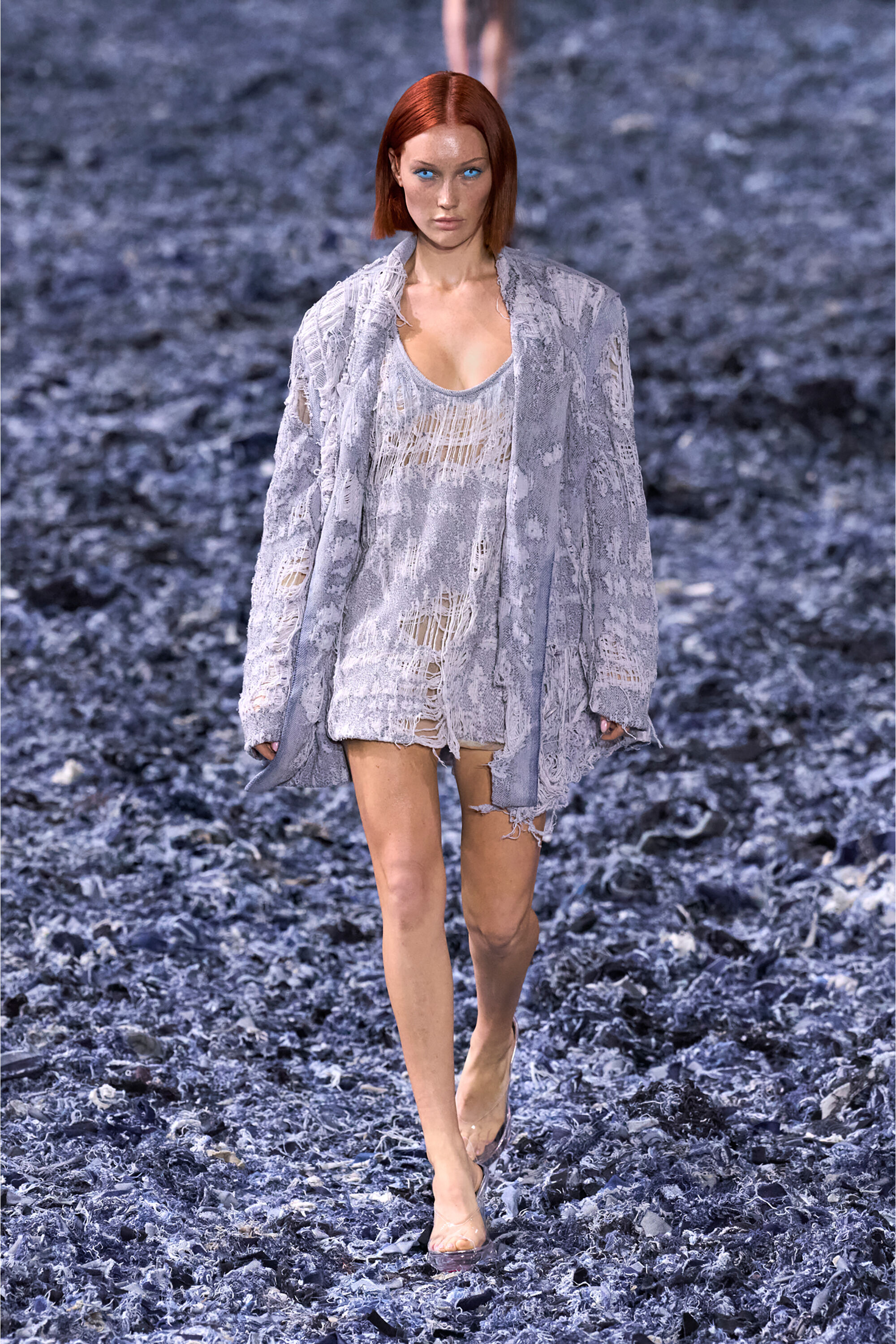 Diesel - DE-DALBY-FSG, Female's Top in ultra-destroyed jacquard denim in Light Blue - 5
