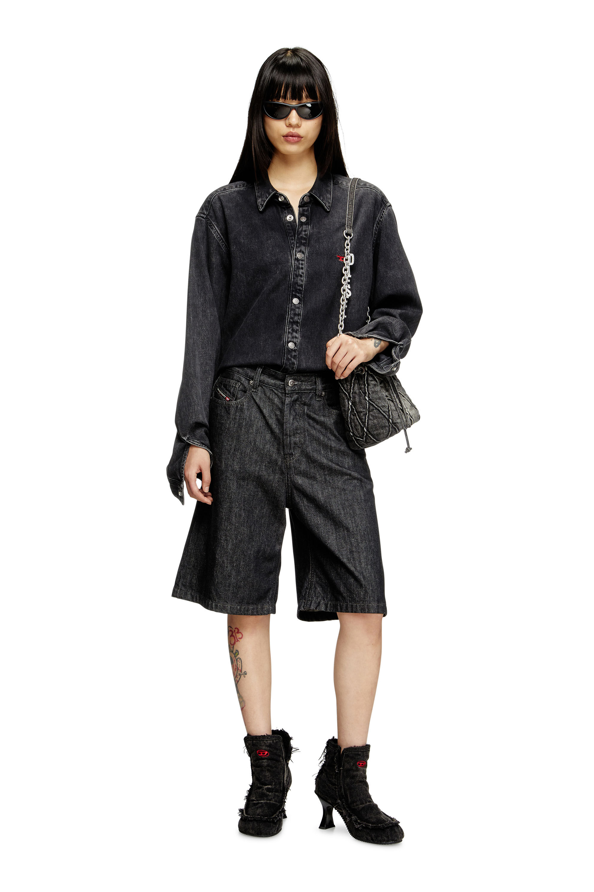 Diesel - DE-SIRE-SHORT, Short en denim rinse-wash Femme in Noir - 1