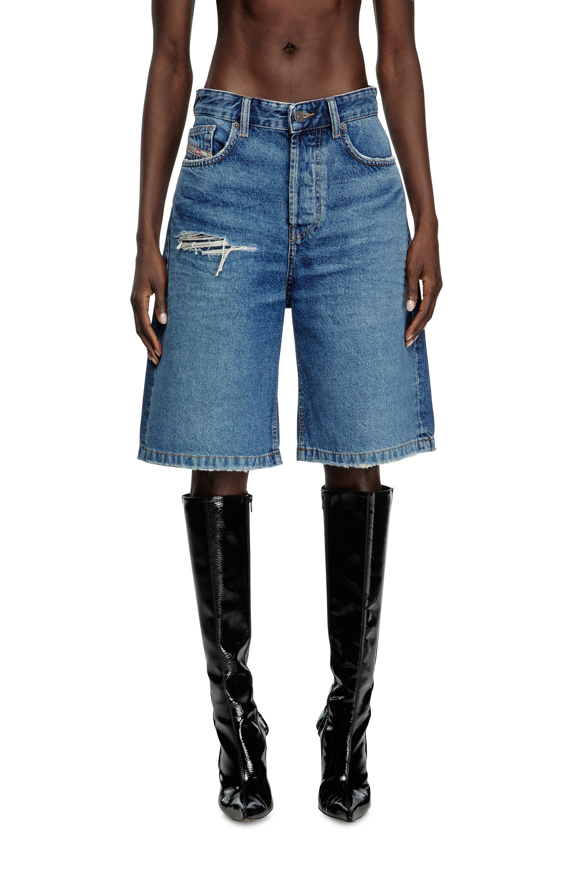 Diesel - DE-SIRE-SHORT, Female's Shorts in denim with ripped details in Medium Blue - 3
