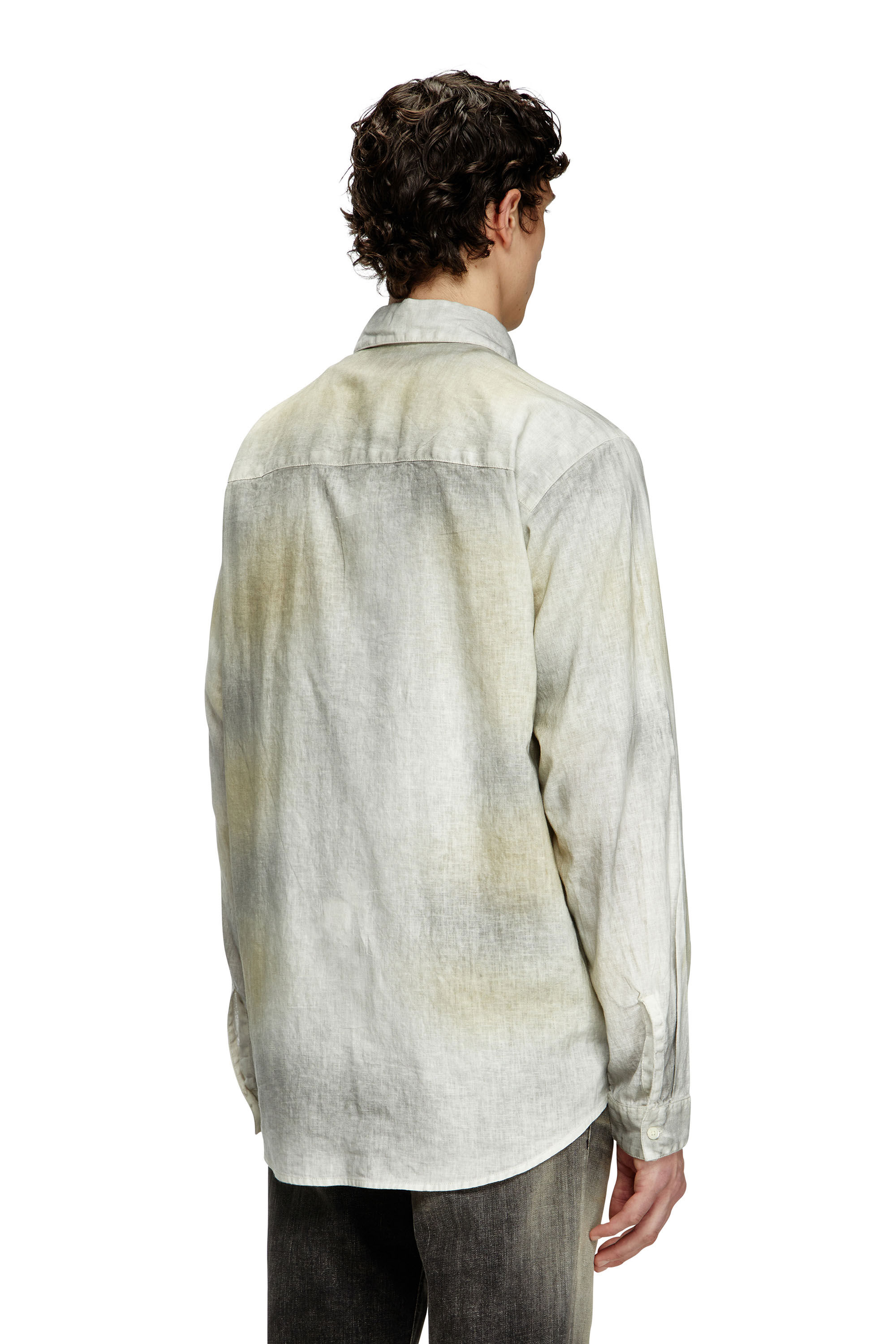 Diesel - S-LEIE, Male's Treated linen-blend shirt in Grey/White - 4