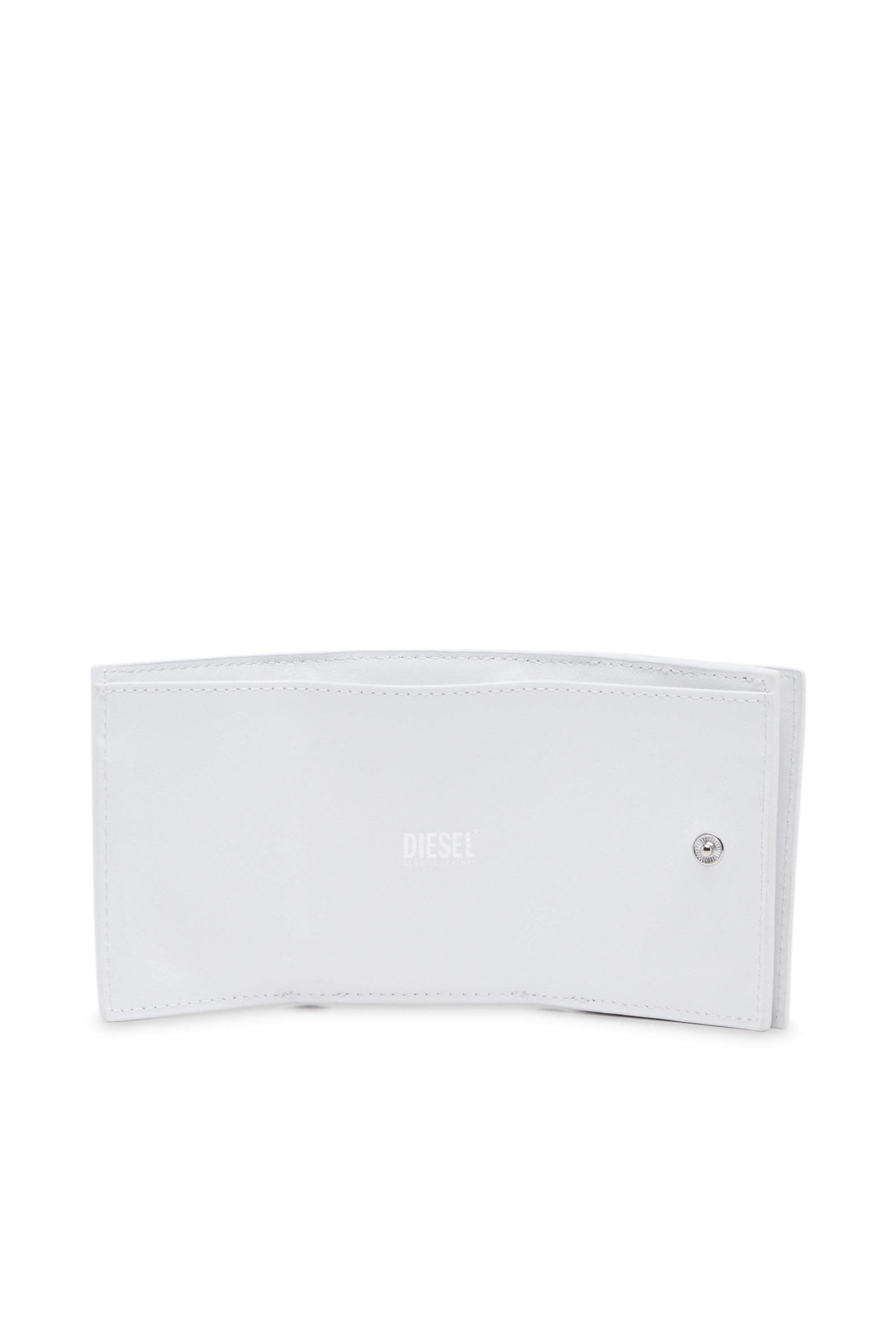 Diesel - LORETTINA, Portefeuille à trois volets en cuir avec plaque à logo Femme in Blanc - 3