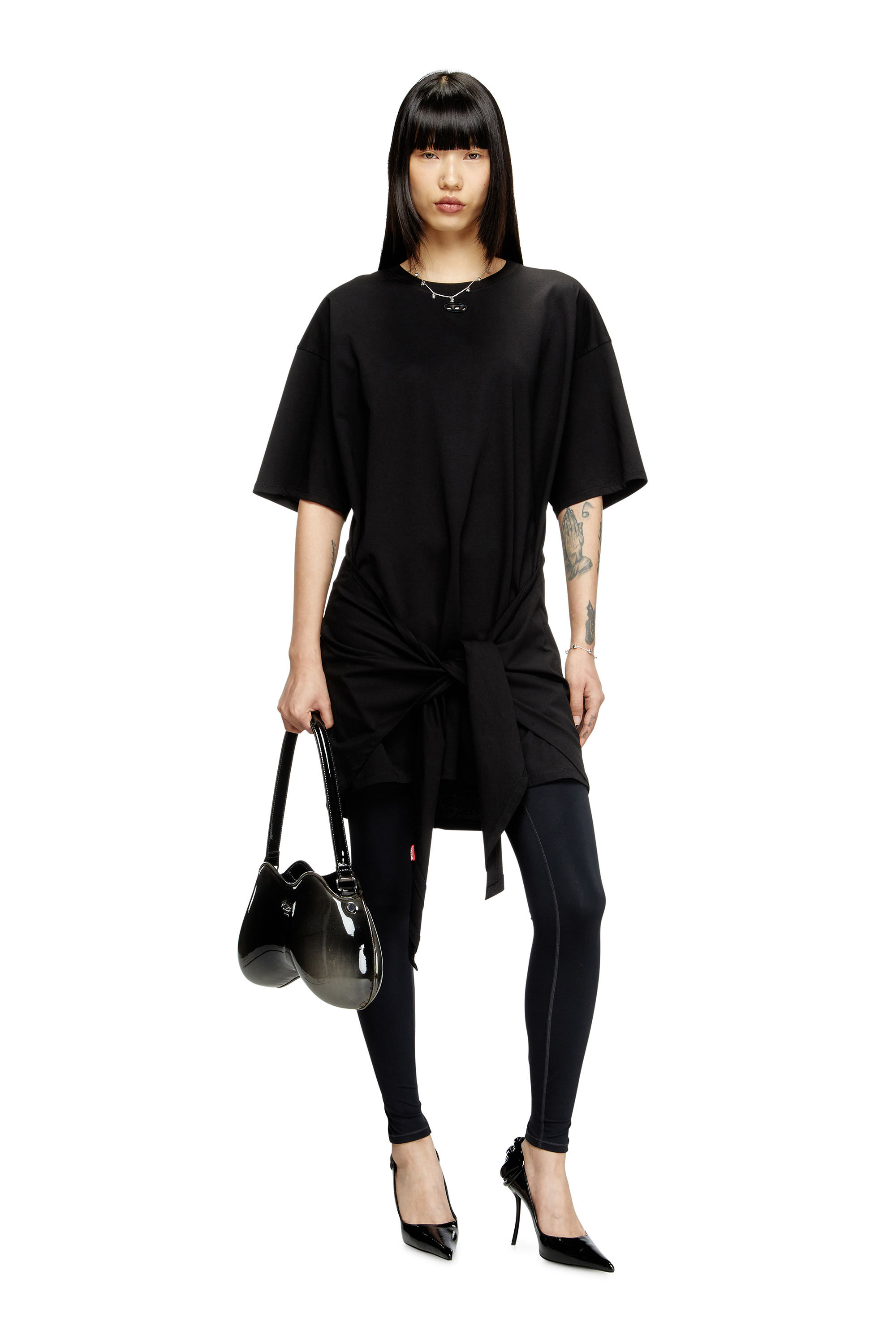 Diesel - D-EIVOR, Female's T-shirt dress with tie front in Black - 1