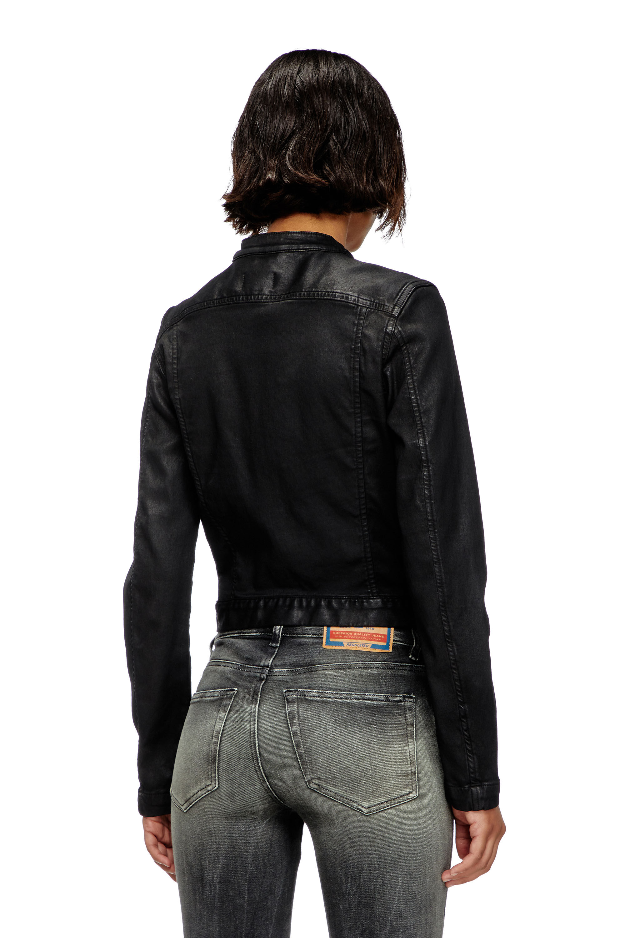 Diesel - DE-MORNIN JOGG, Female's Moto jacket in coated denim in Black - 5