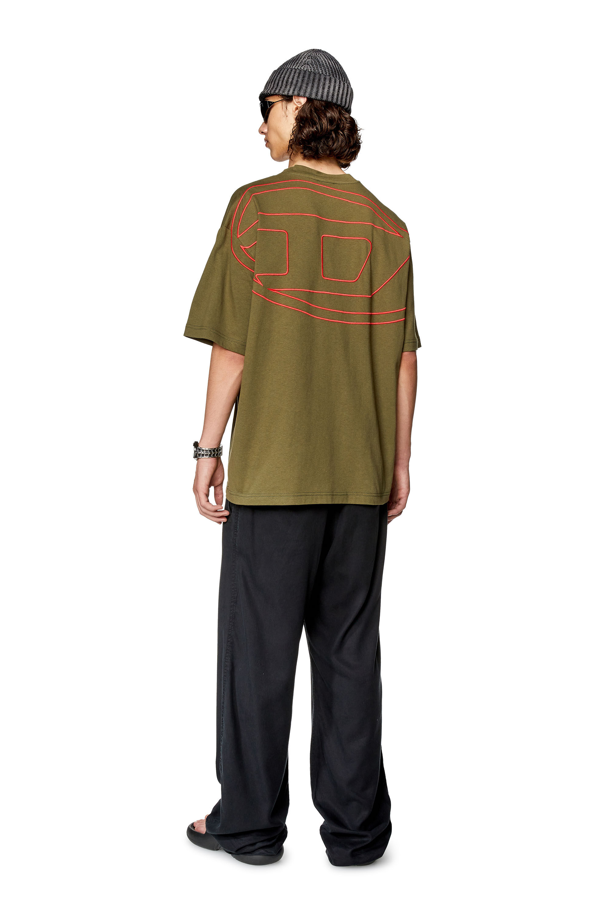 Diesel - T-BOGGY-MEGOVAL-D, Male T-shirt with maxi oval D embroidery in Green - Image 1