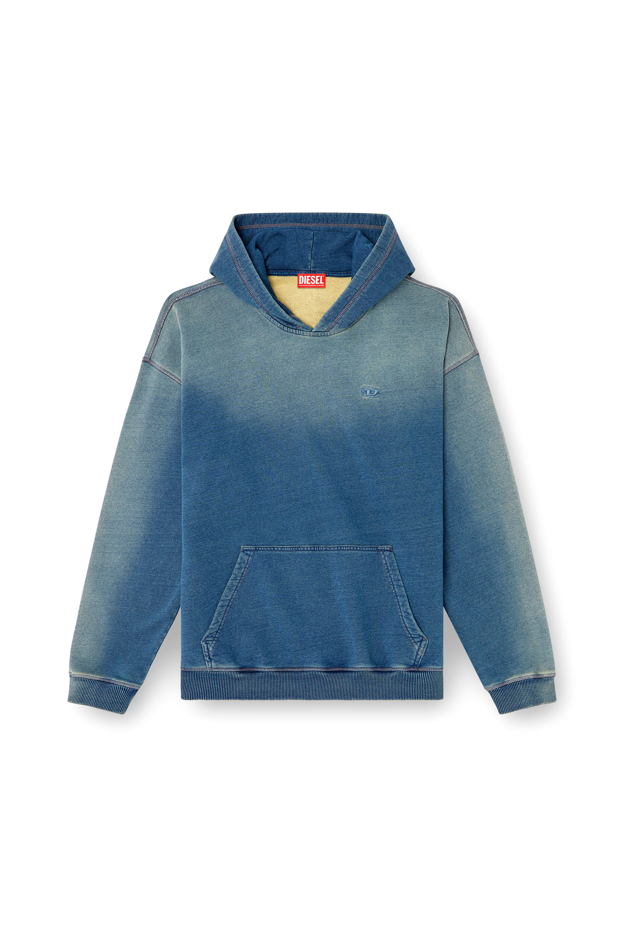 Diesel - S-BOXT-HOOD-R6, Male's Faded hoodie with logo embroidery in Blue - 2
