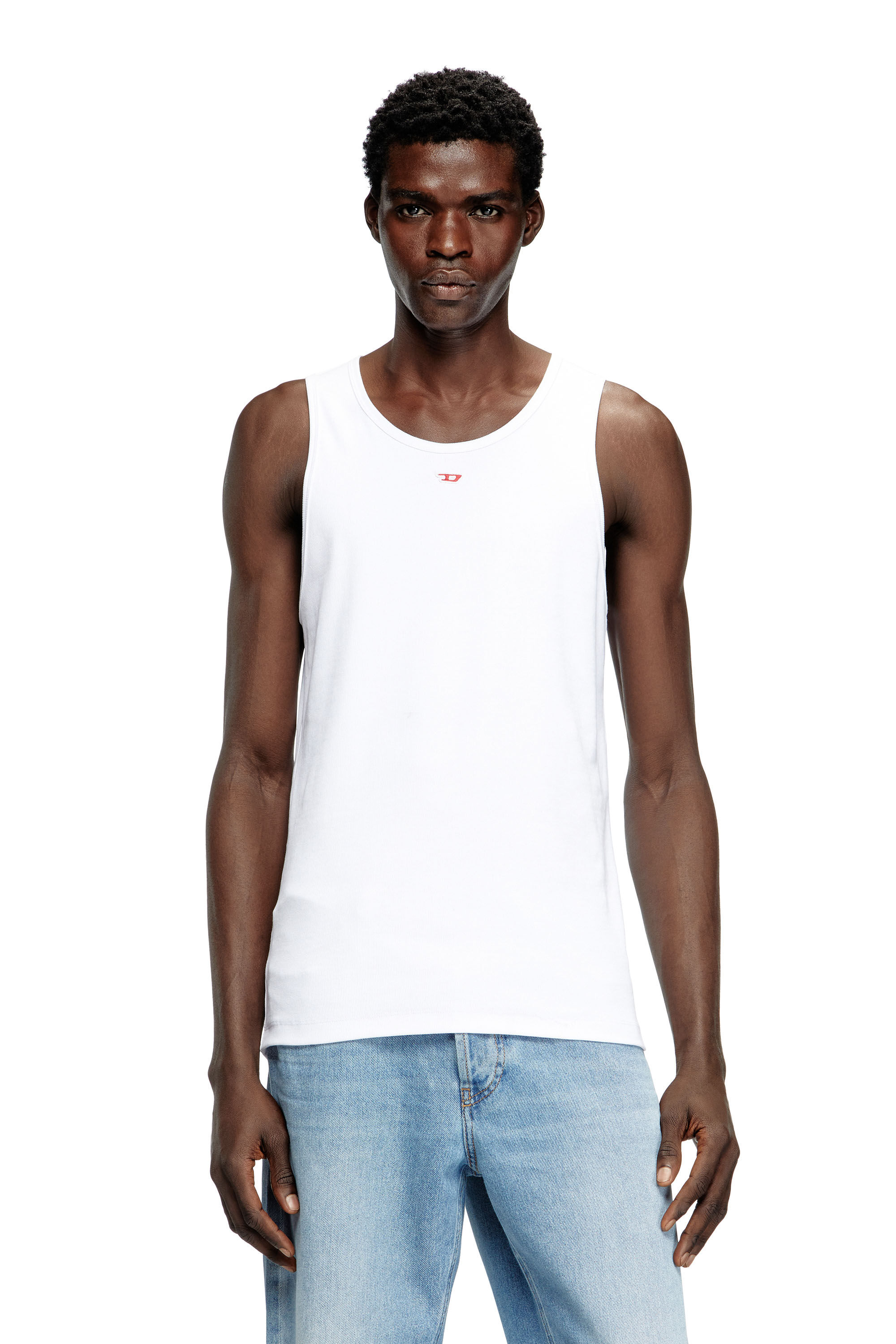 Diesel - T-LIFTY-D, Male's Tank top with mini D logo patch in White - 3