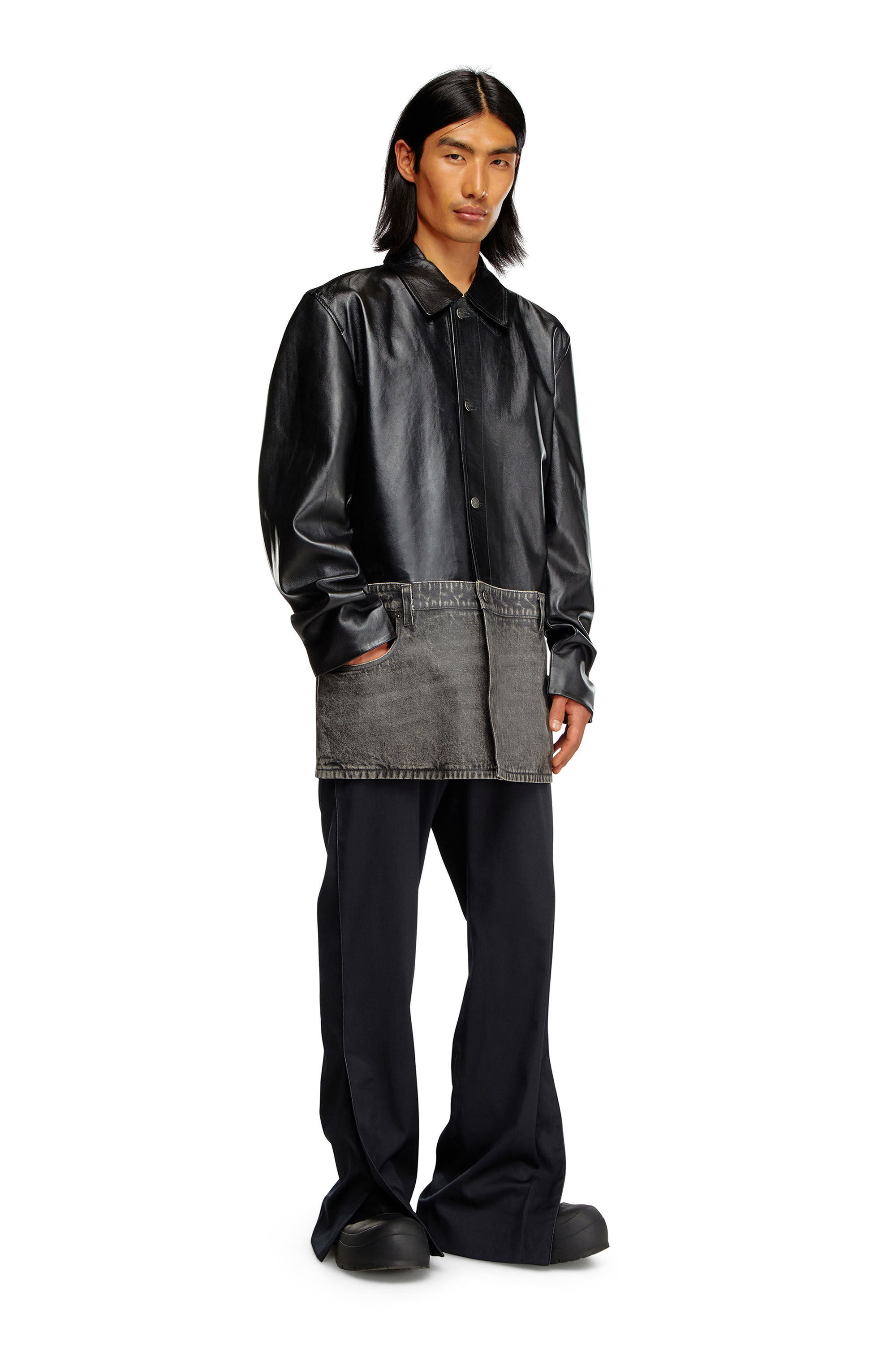 Black shirt leather jacket clearance