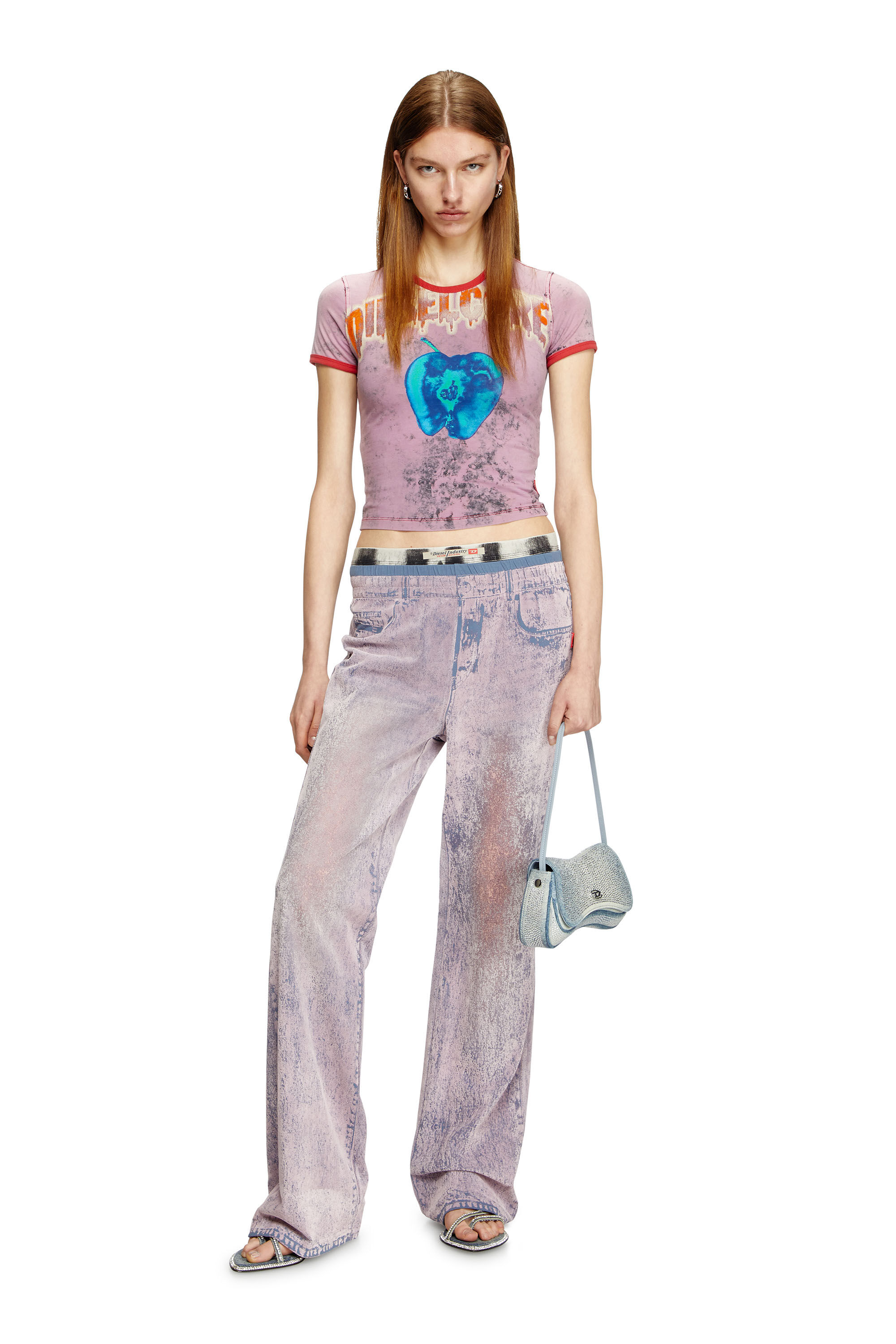 Diesel - P-NERV, Female's Wide leg sweat pants with bleach treatment in Lilac - 1