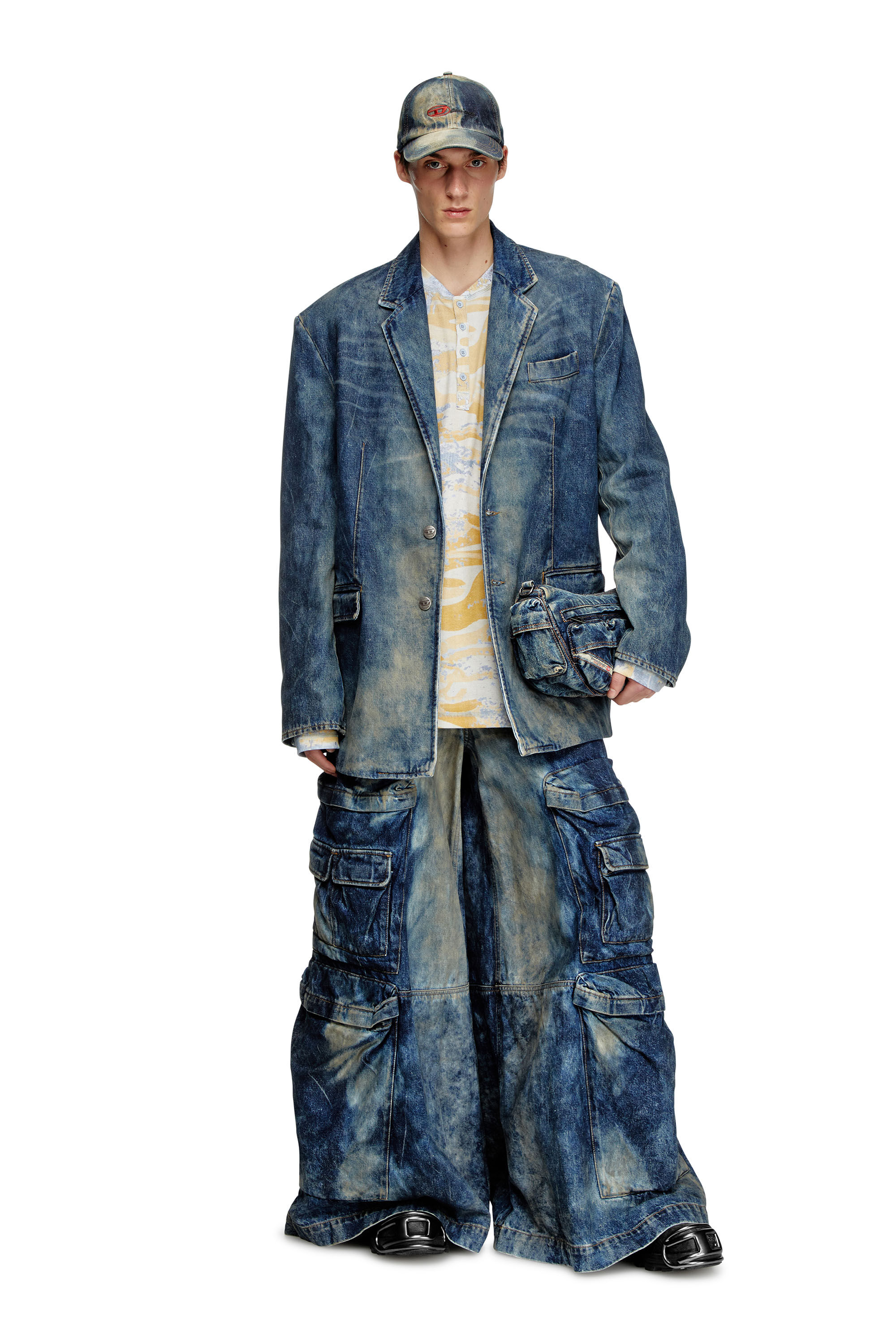Women's Blazer in hand-treated dirty denim | Blue | Diesel Women's Blazer in hand-treated dirty denim | Blue | Diesel