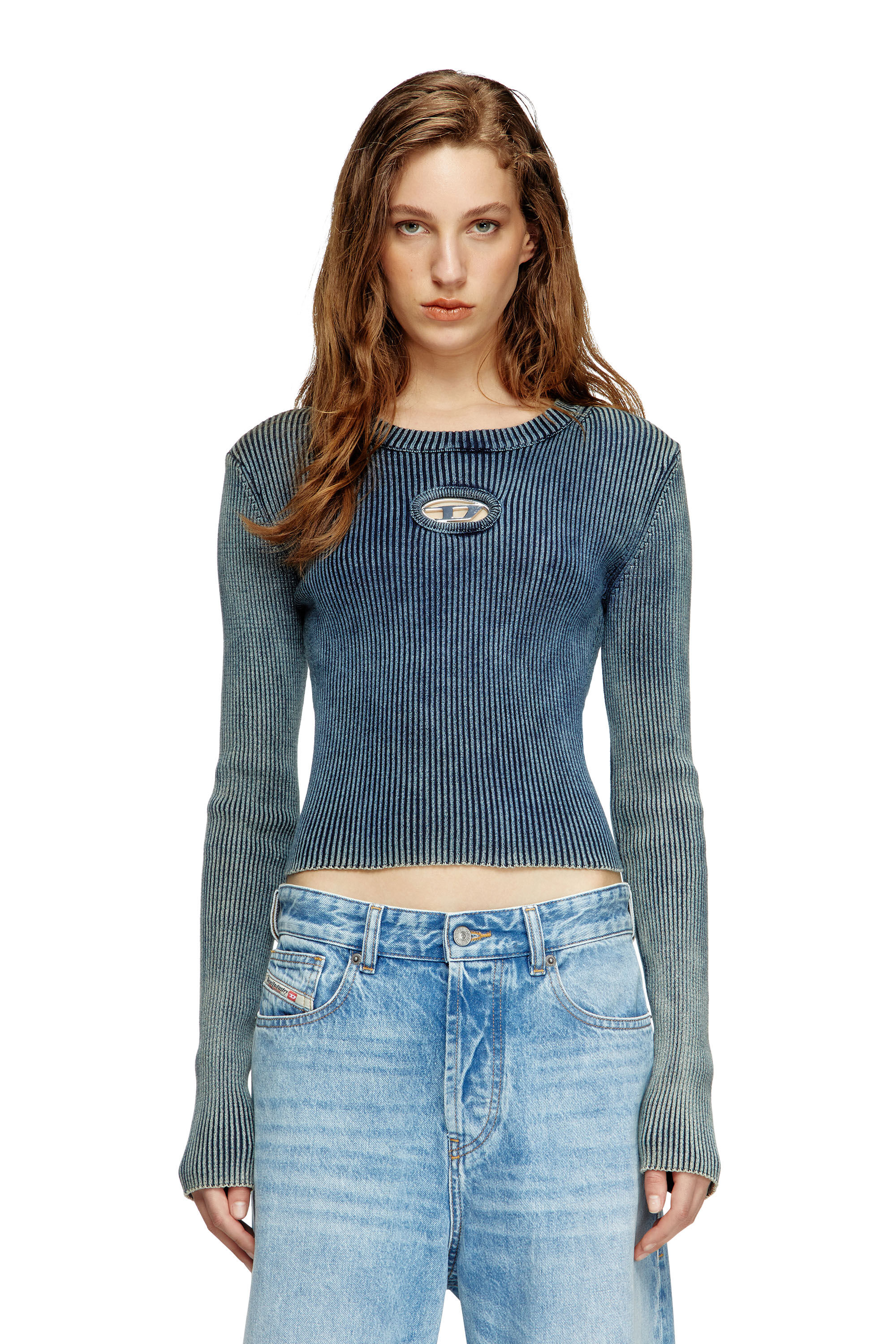 Diesel - M-ANCHOR-A, Female's Rib-knit top with Oval D in Dark Blue - 3