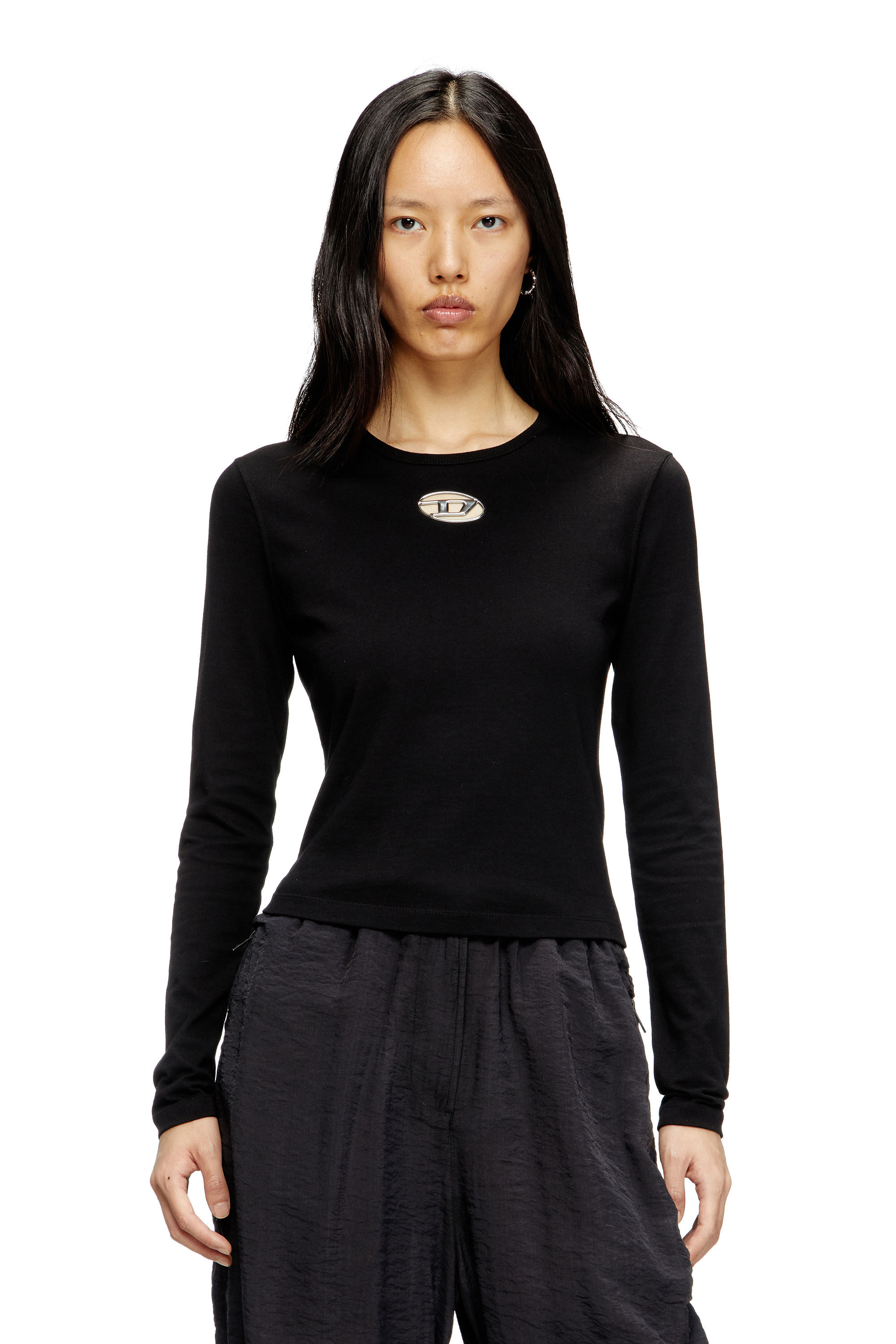 Diesel - T-UNCUTIE-LONG-LS-OD, Female's Long-sleeve top with Oval D cut-out in Black - 3