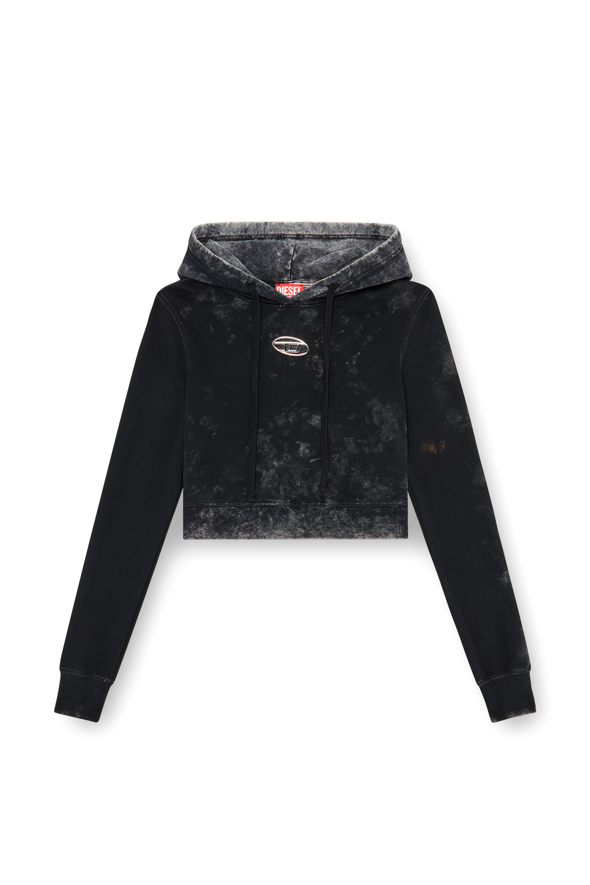 Diesel - F-SLIMMY-HOOD-P5, Female's Faded cut-out hoodie with metal logo in Black - 2